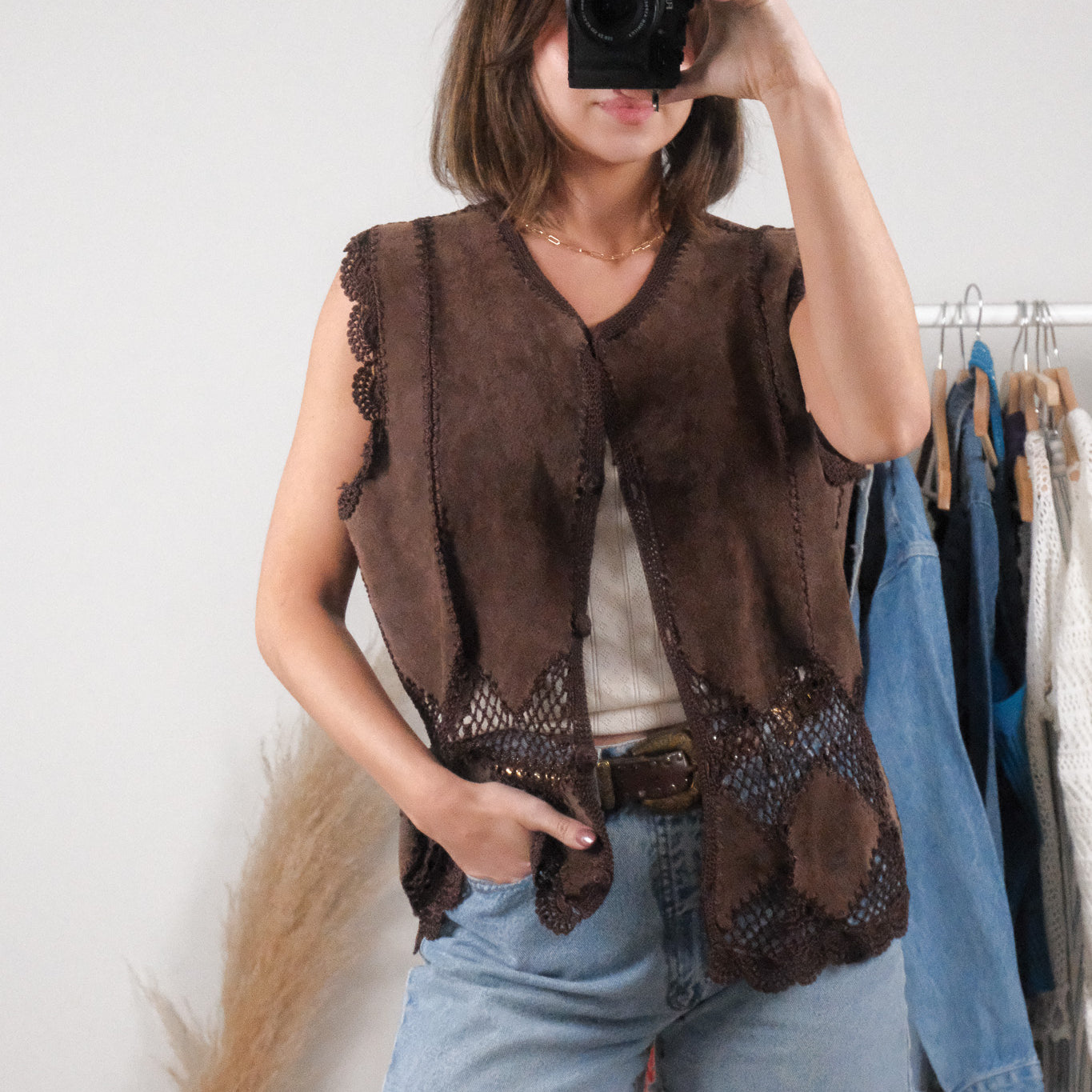 Vintage x Suede/Crochet Vest (L/XL)