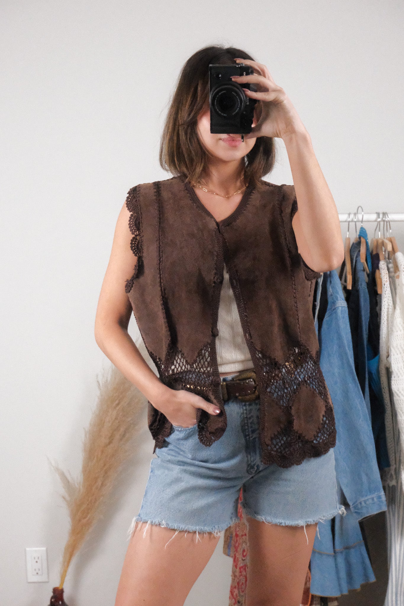 Vintage x Suede/Crochet Vest (L/XL)