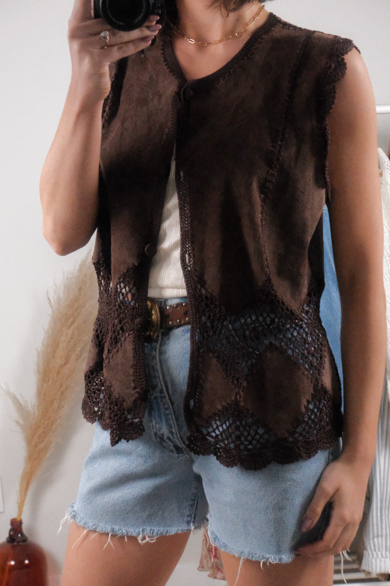 Vintage x Suede/Crochet Vest (L/XL)