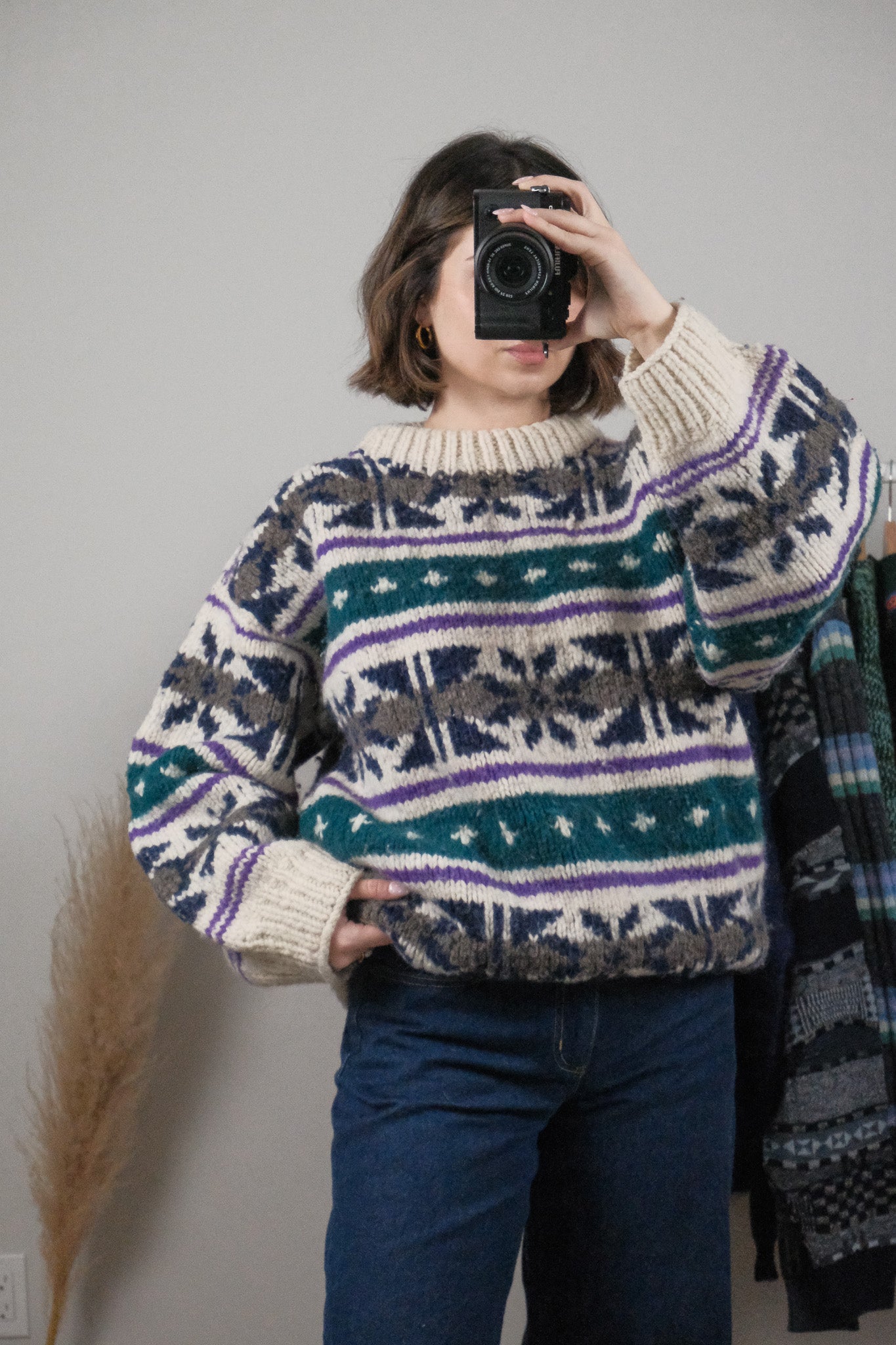 Vintage x Chunky Wool Patterned Sweter (L)