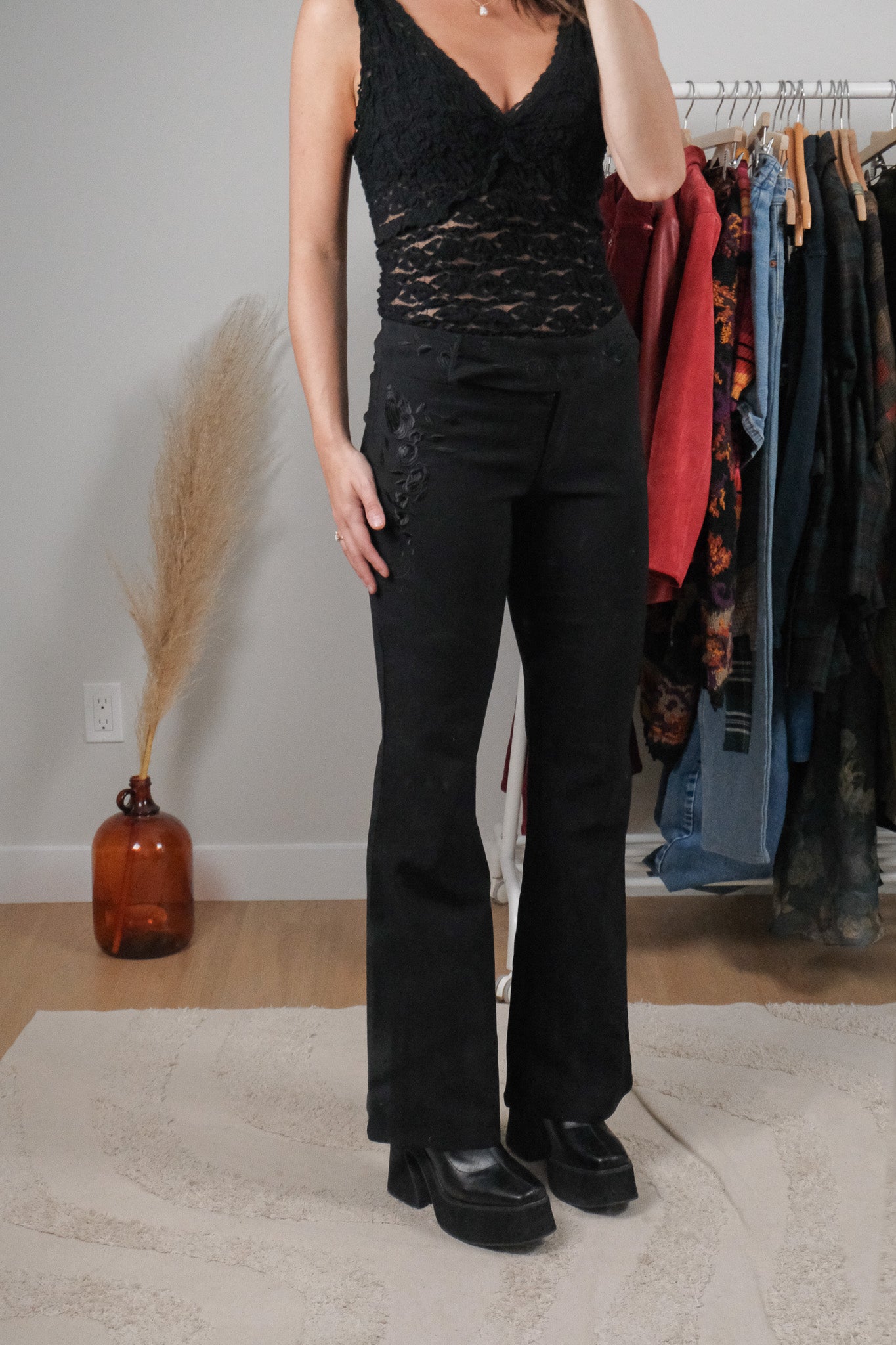 Vintage x Embroidered Low Rise Flare Pants (S)