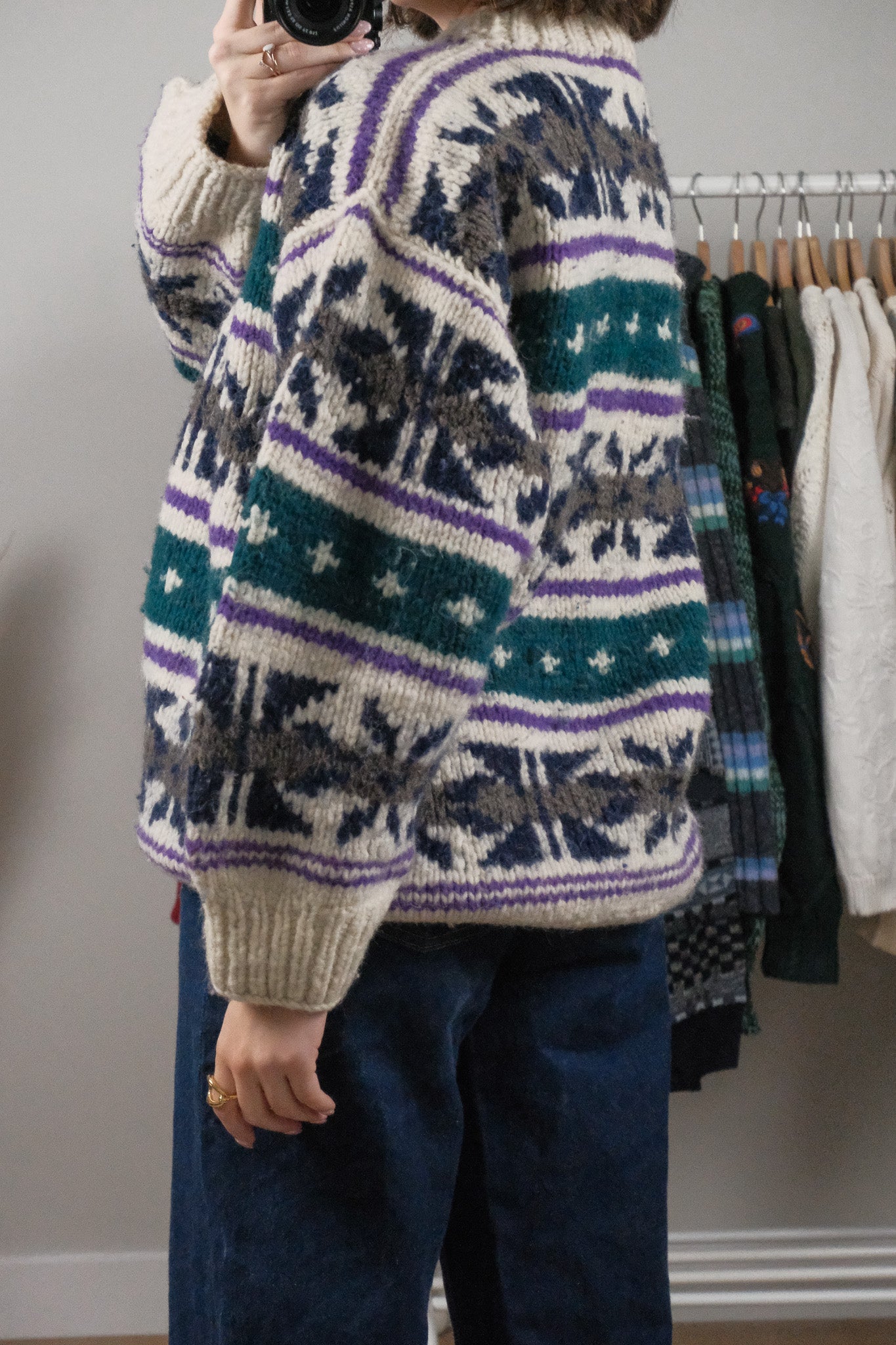 Vintage x Chunky Wool Patterned Sweter (L)