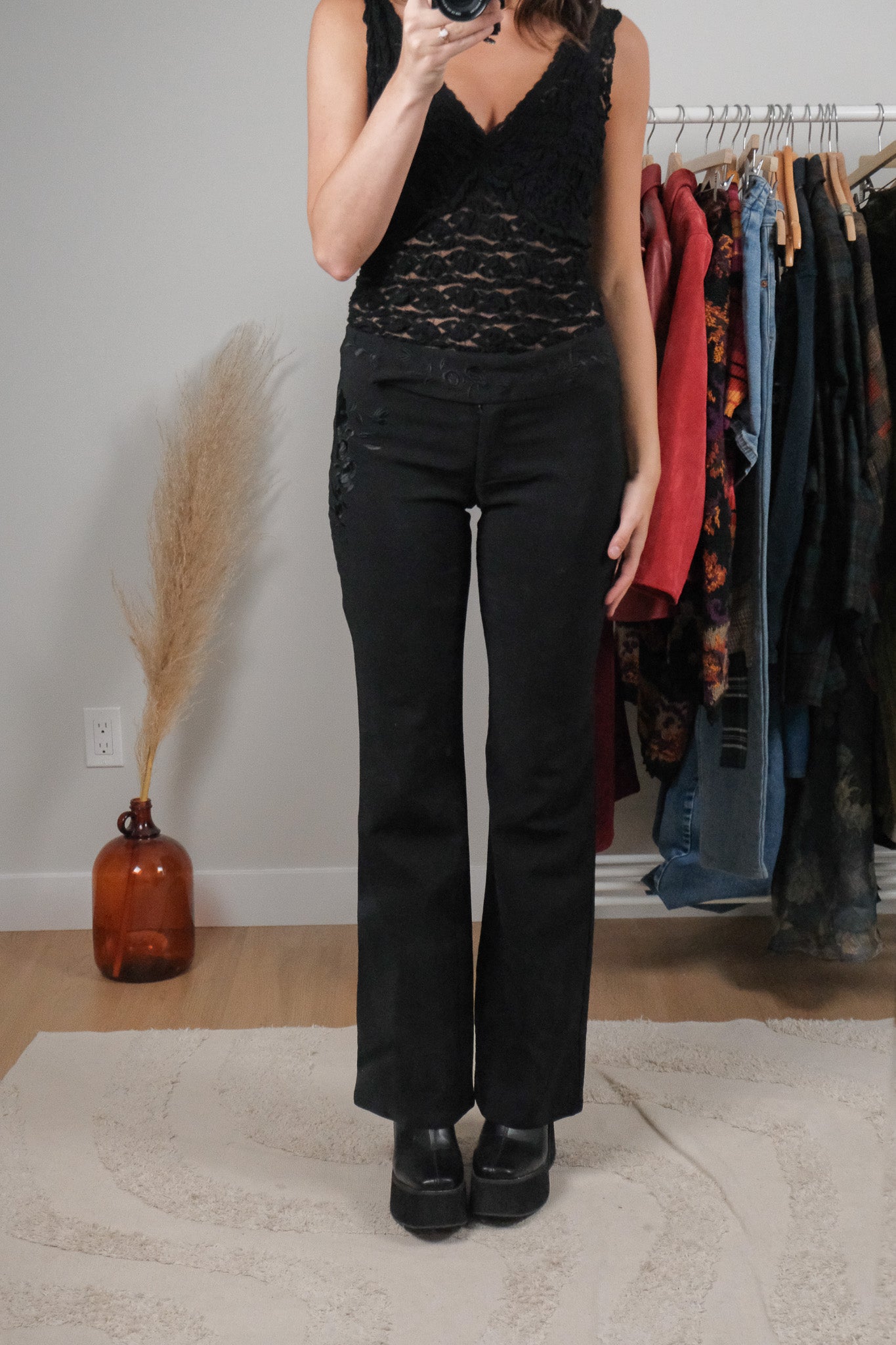 Vintage x Embroidered Low Rise Flare Pants (S)