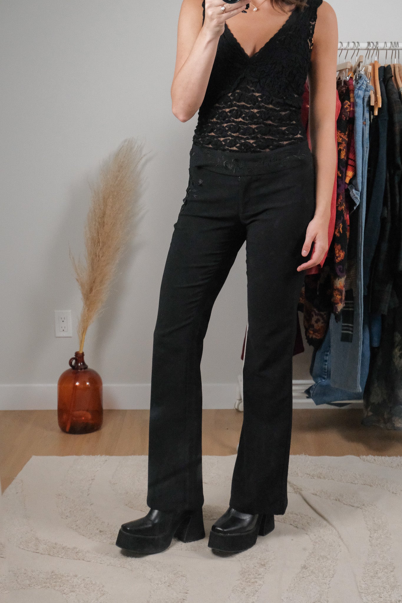 Vintage x Embroidered Low Rise Flare Pants (S)