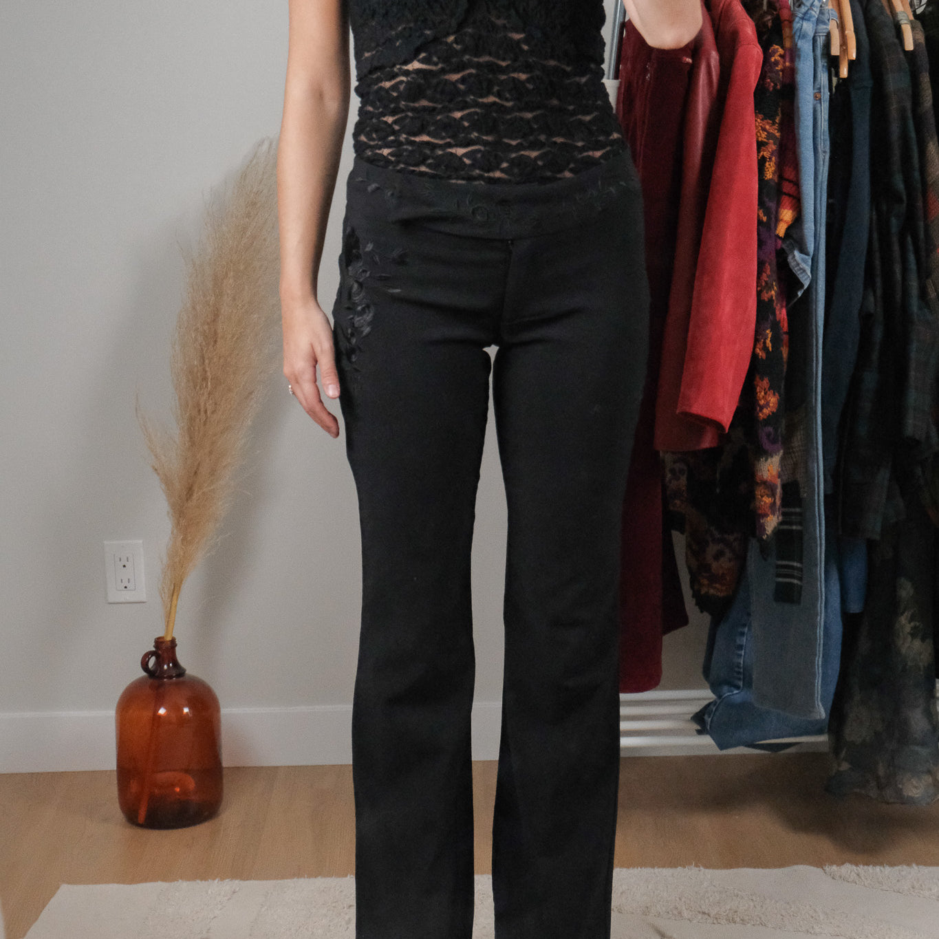 Vintage x Embroidered Low Rise Flare Pants (S)