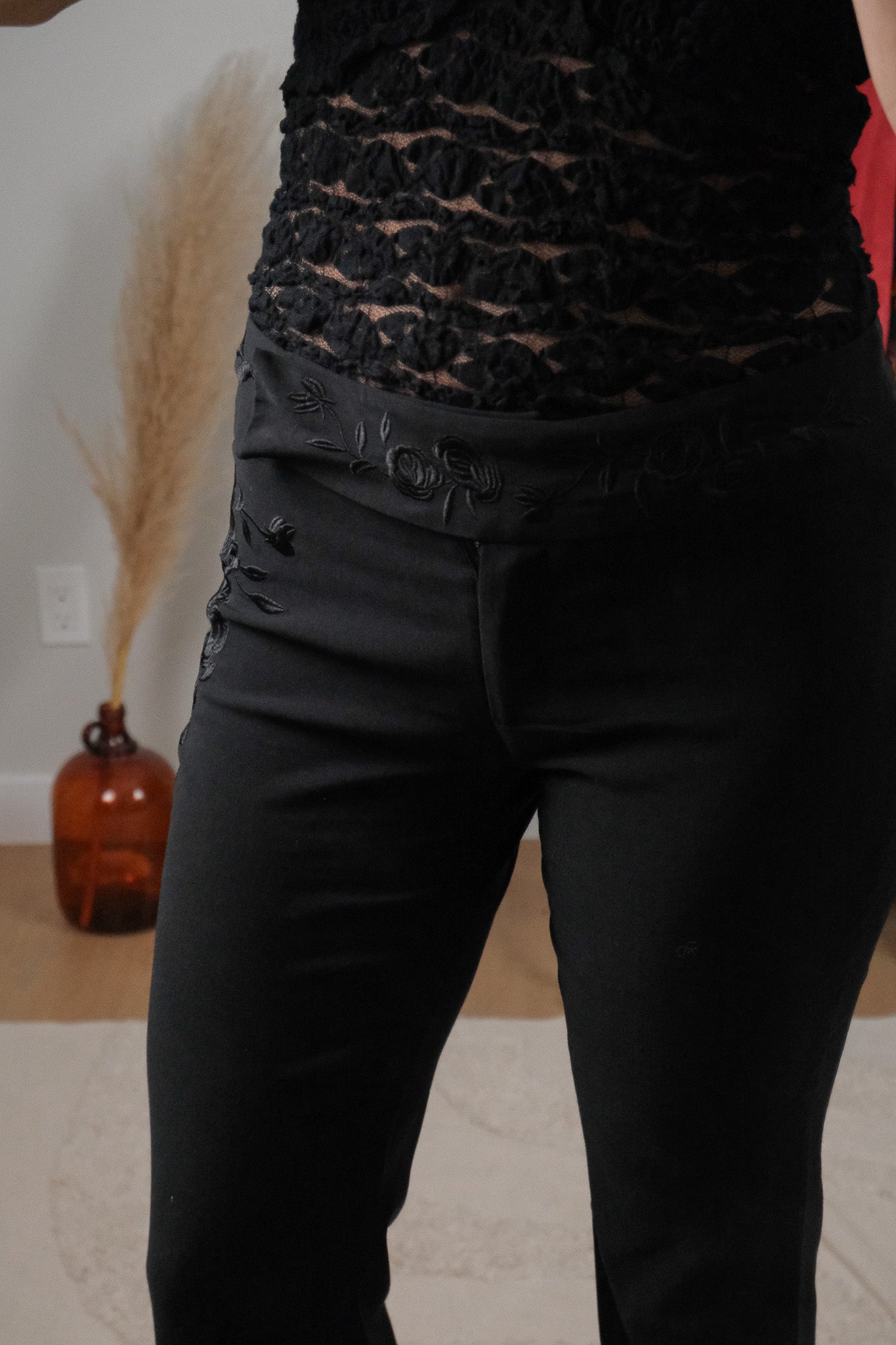 Vintage x Embroidered Low Rise Flare Pants (S)