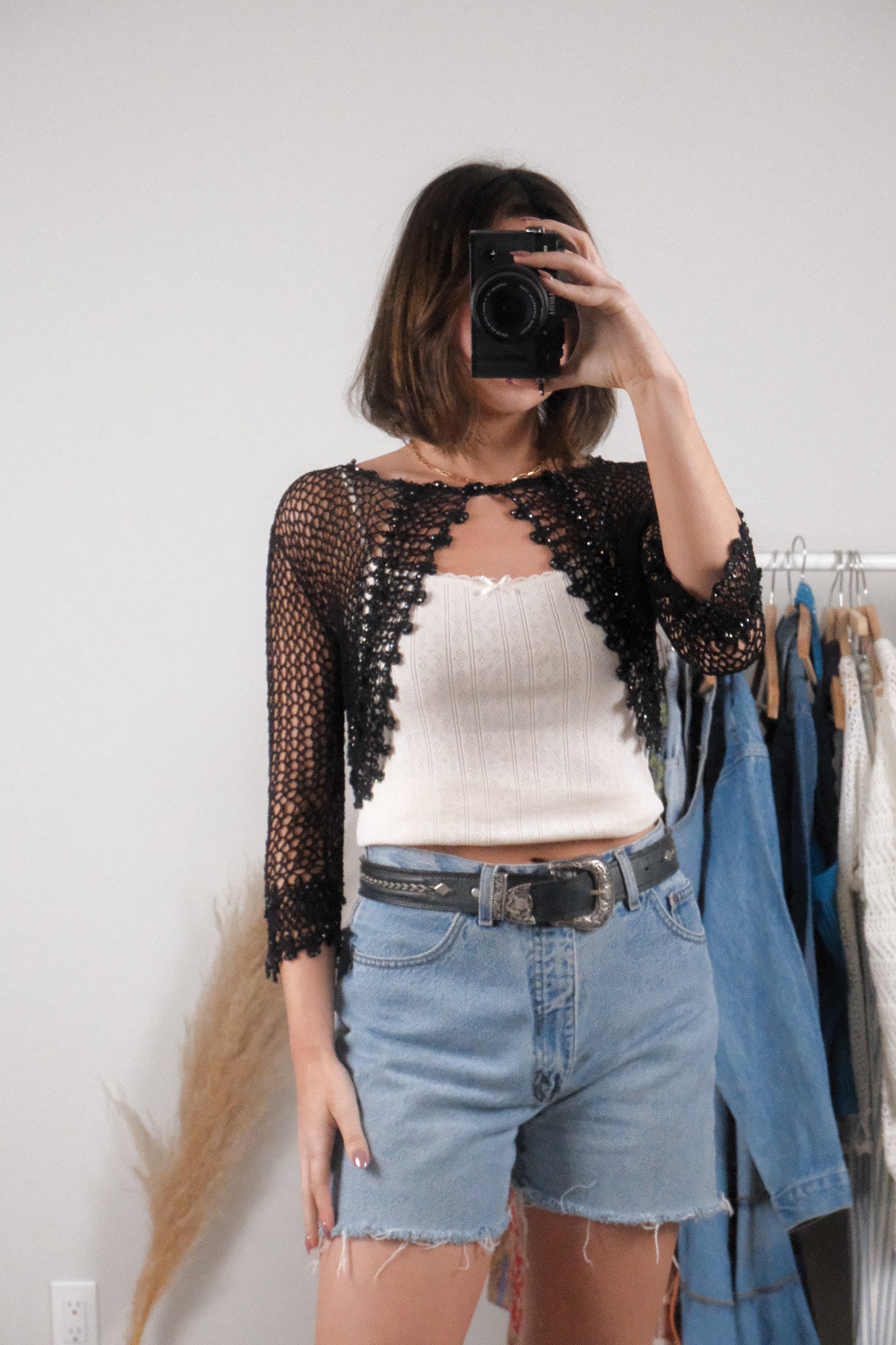 Vintage x Beaded Crochet Cropped Cardigan (XS)