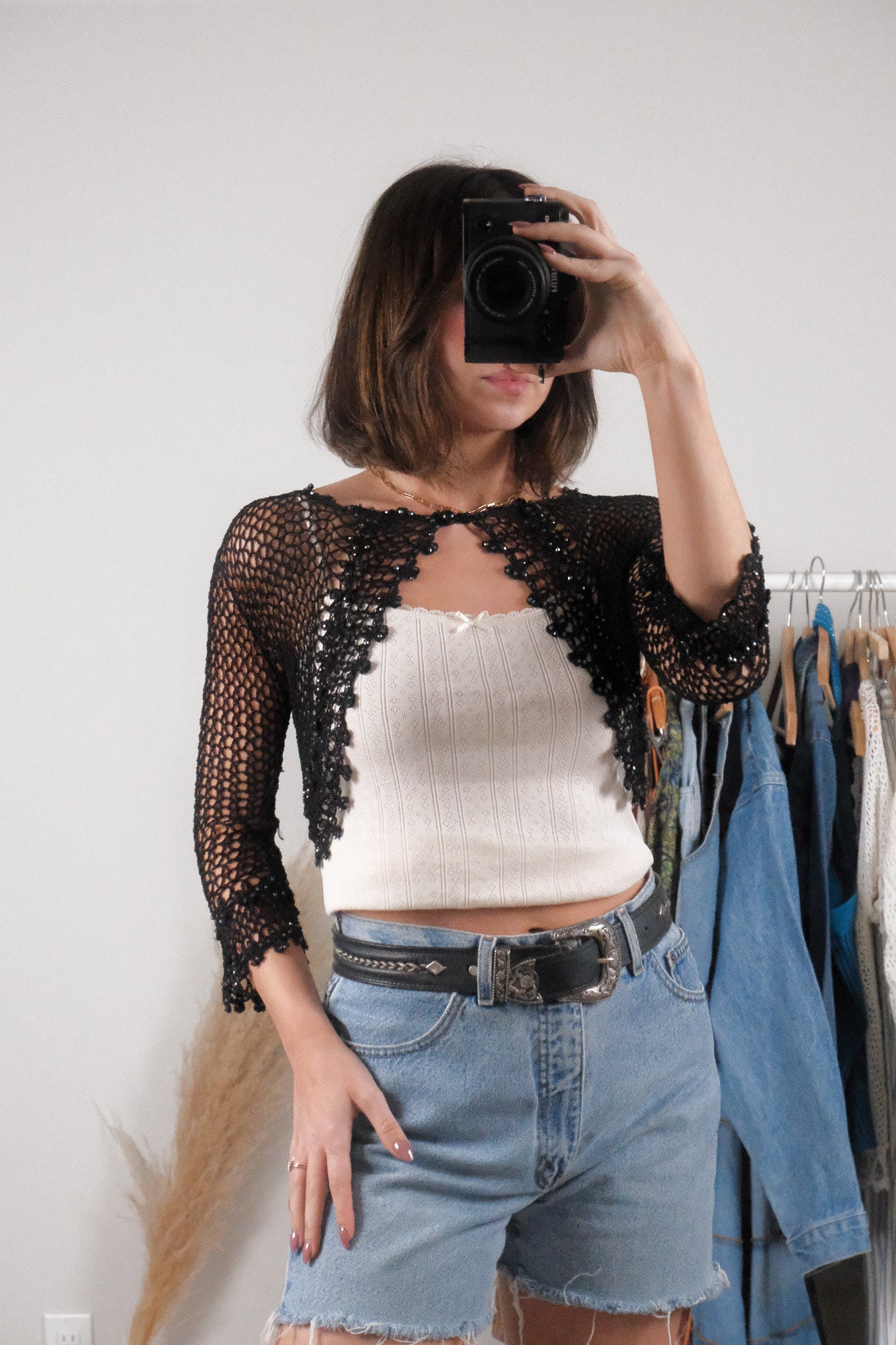 Vintage x Beaded Crochet Cropped Cardigan (XS)