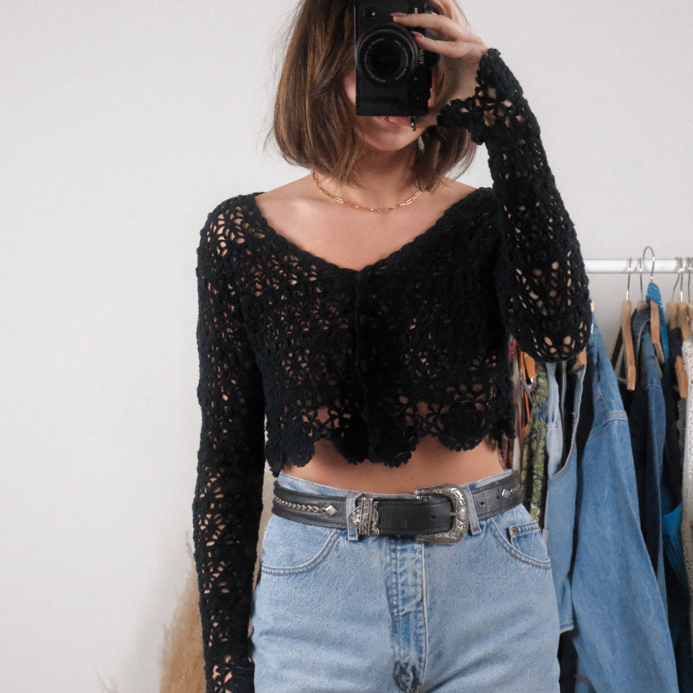 Vintage x Cotton Crochet Cropped Cardigan (XS-M)
