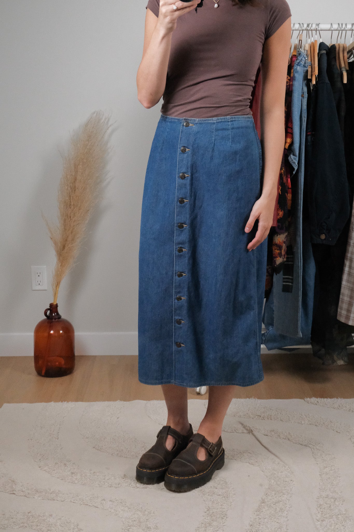 Vintage x Cotton Denim Button Maxi (6)