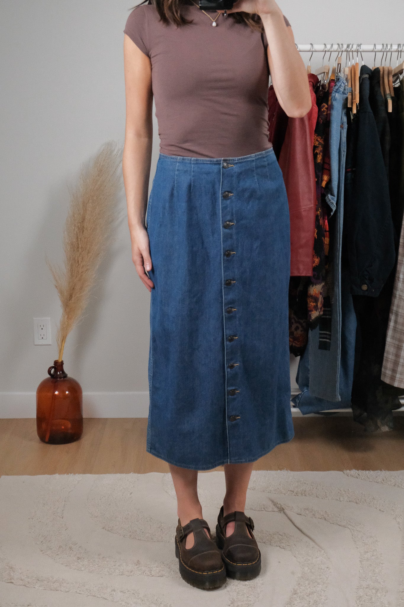 Vintage x Cotton Denim Button Maxi (6)