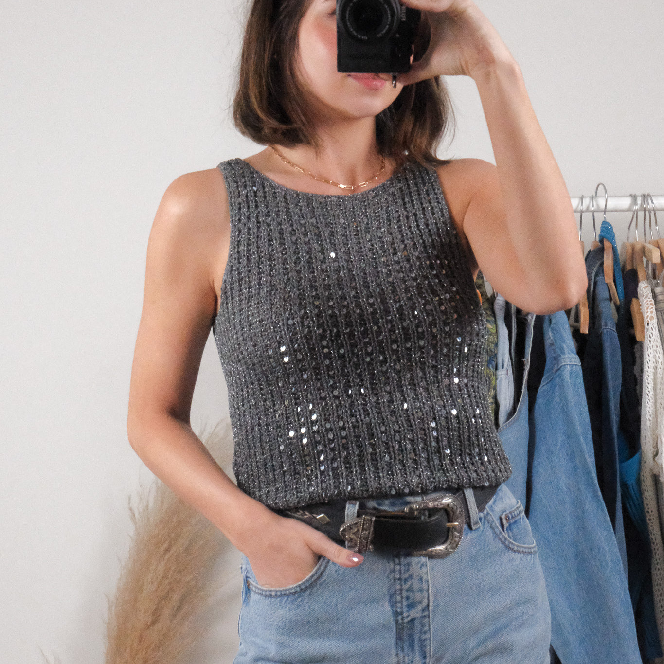 Vintage x Sequin Knit Tank Top (S)