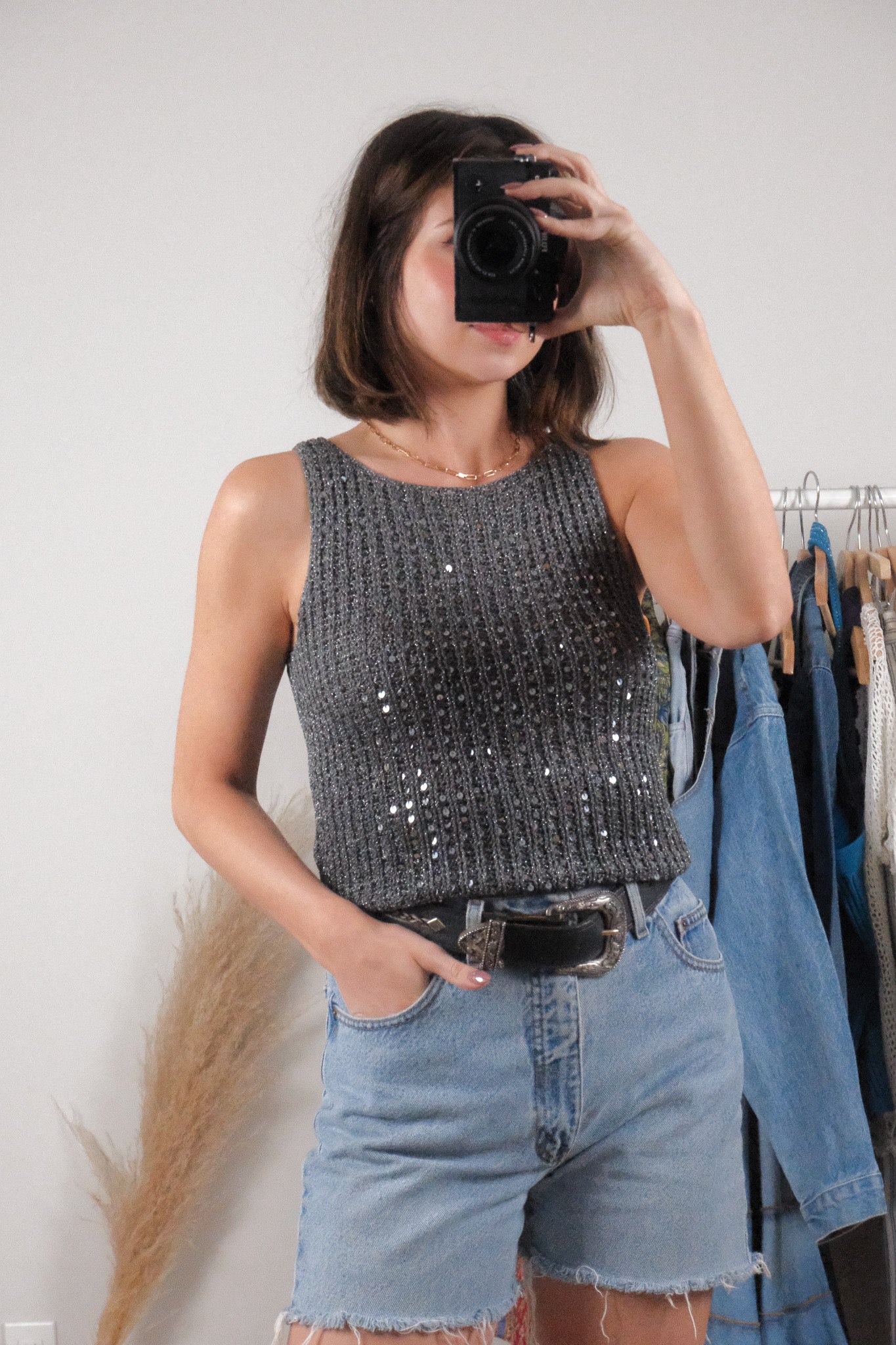 Vintage x Sequin Knit Tank Top (S)