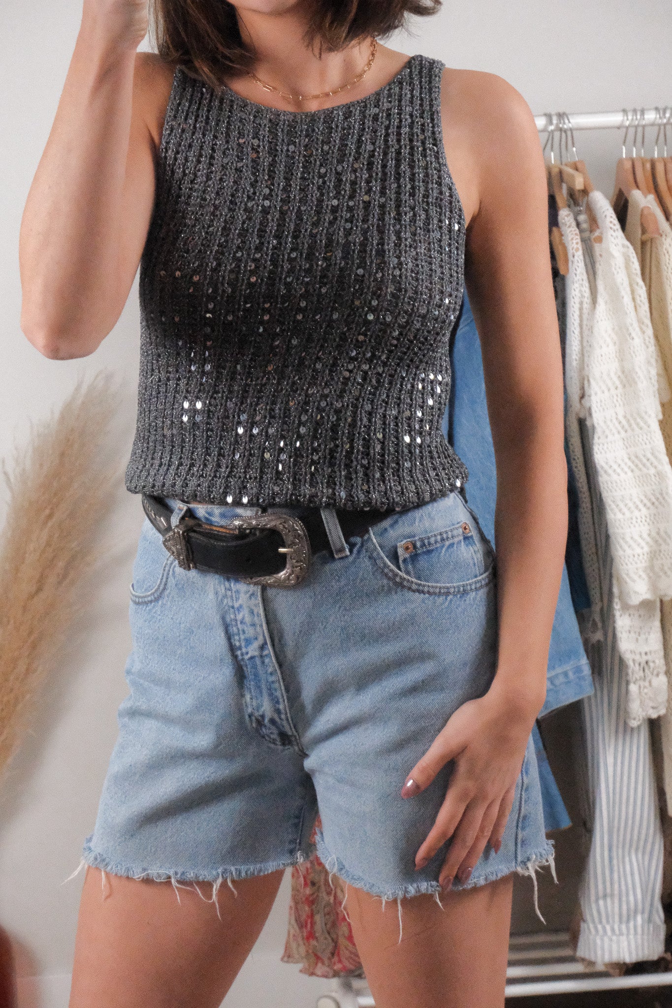 Vintage x Sequin Knit Tank Top (S)