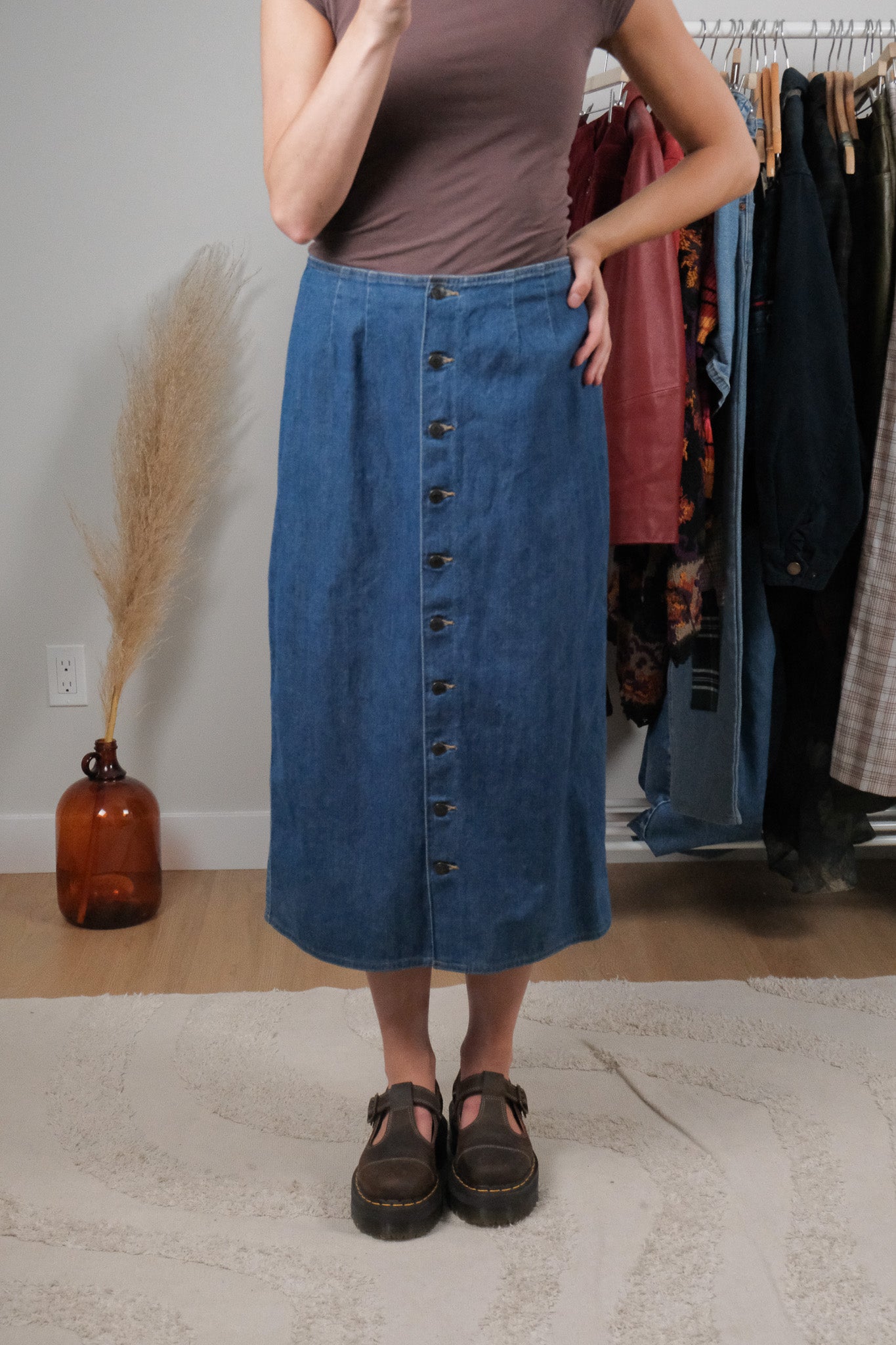 Vintage x Cotton Denim Button Maxi (6)