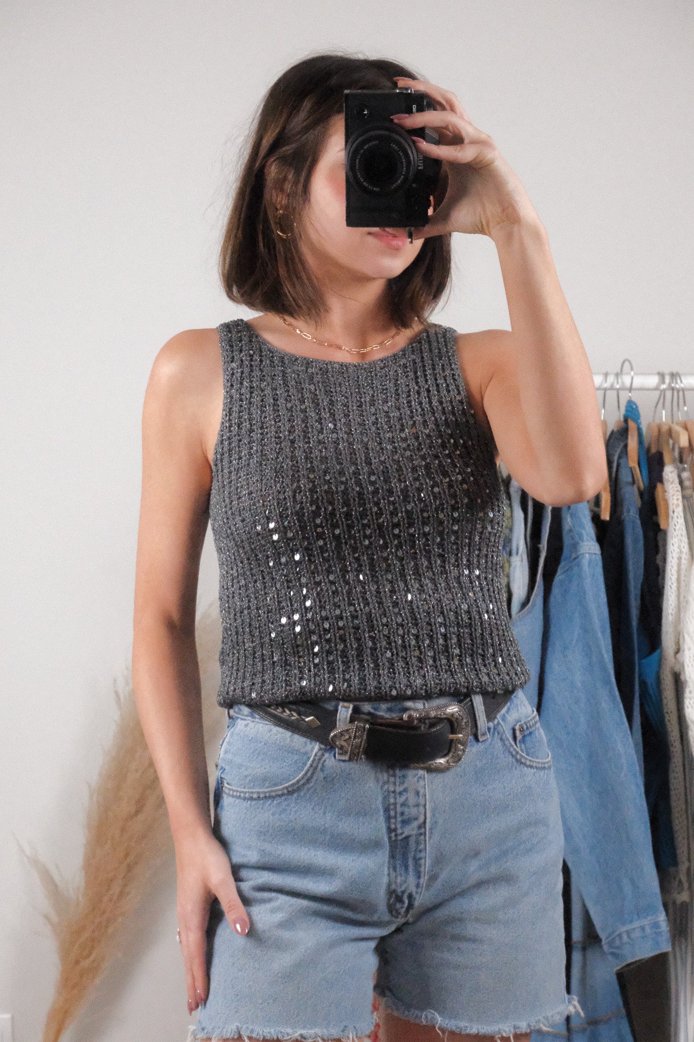 Vintage x Sequin Knit Tank Top (S)