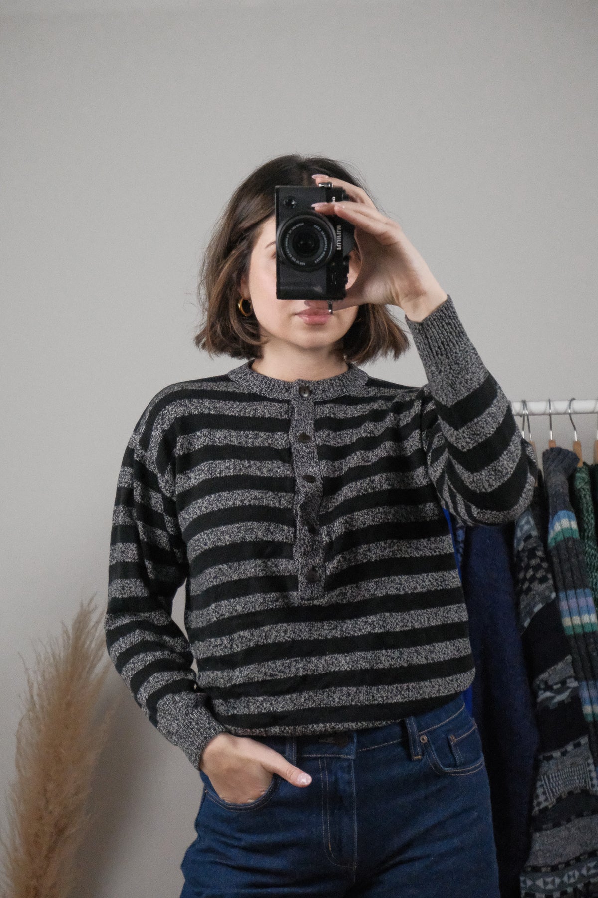 Vintage x Striped Henley Sweater (XS/S)