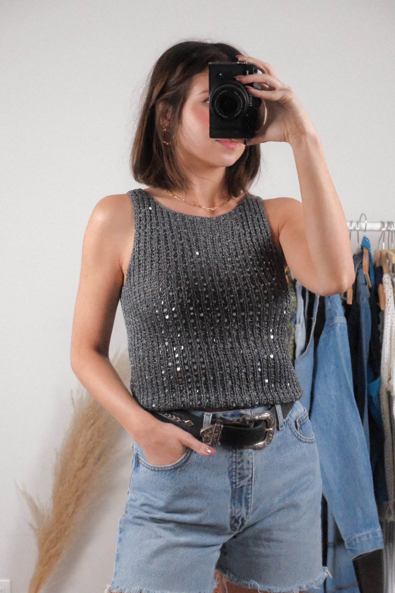 Vintage x Sequin Knit Tank Top (S)