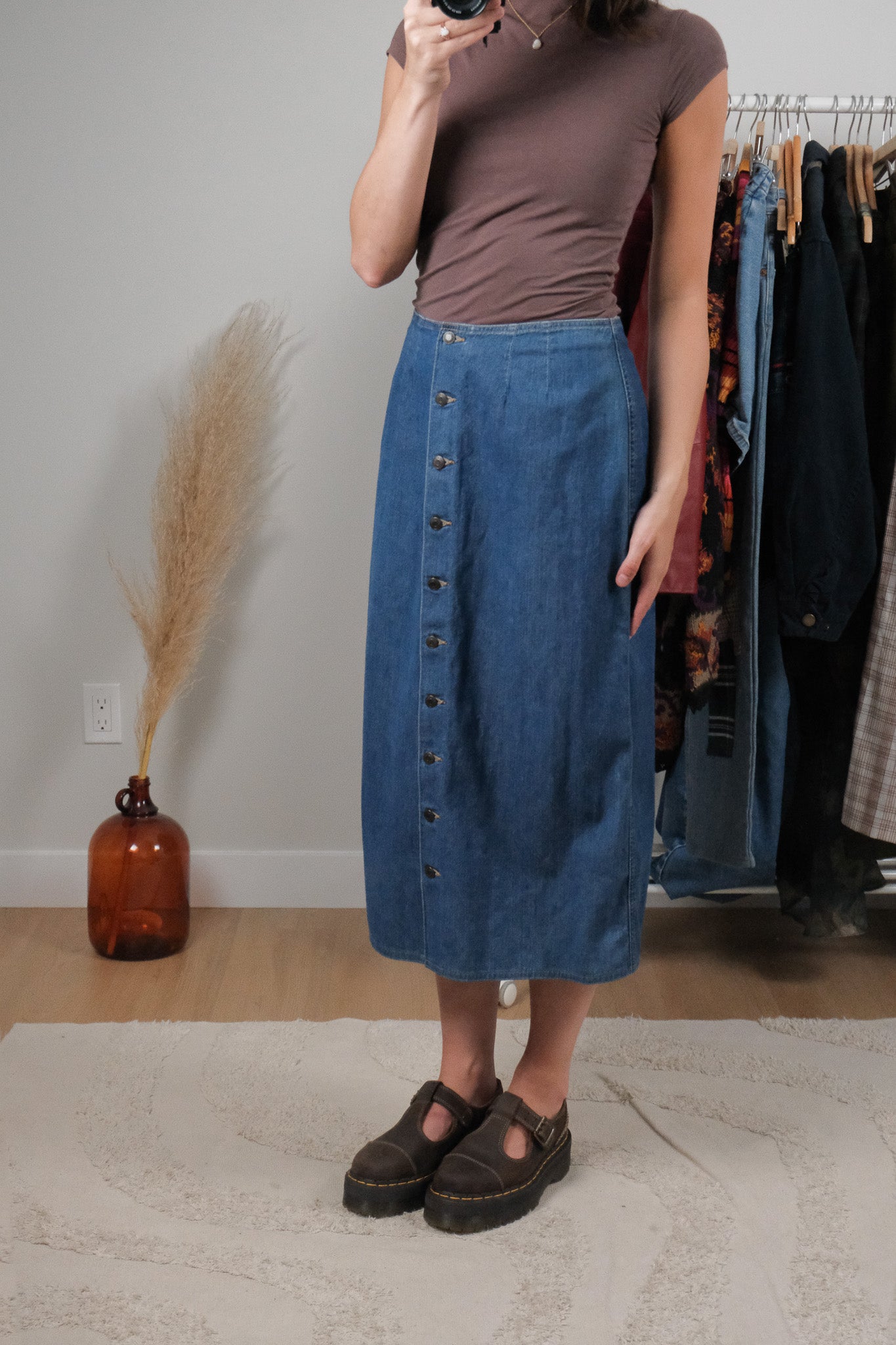 Vintage x Cotton Denim Button Maxi (6)