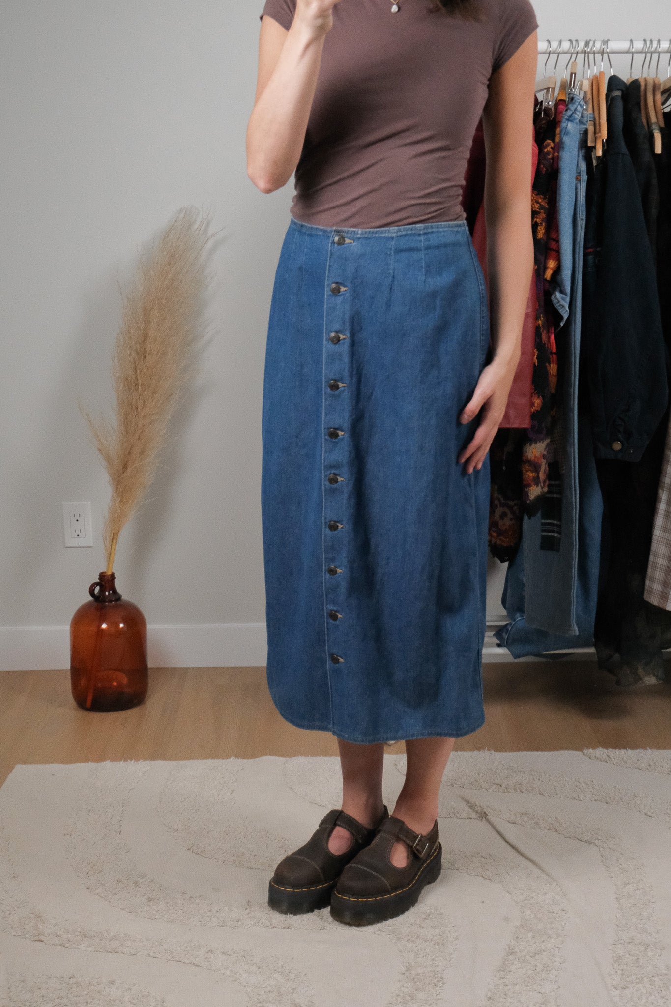 Vintage x Cotton Denim Button Maxi (6)