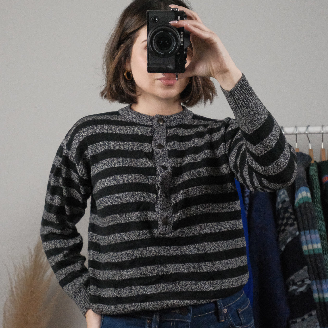 Vintage x Striped Henley Sweater (XS/S)