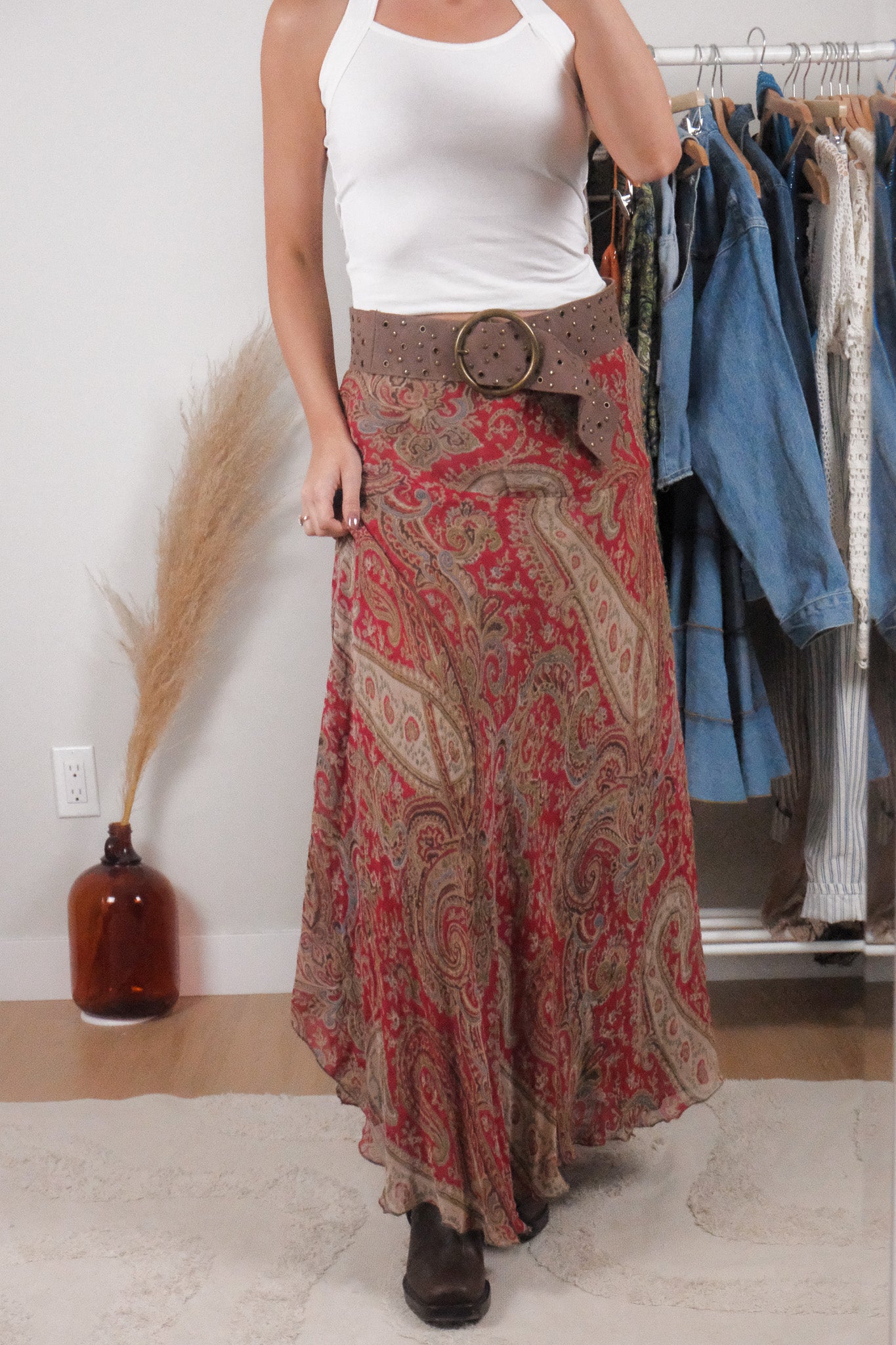Vintage x Reversible Patterned Maxi Skirt (M)