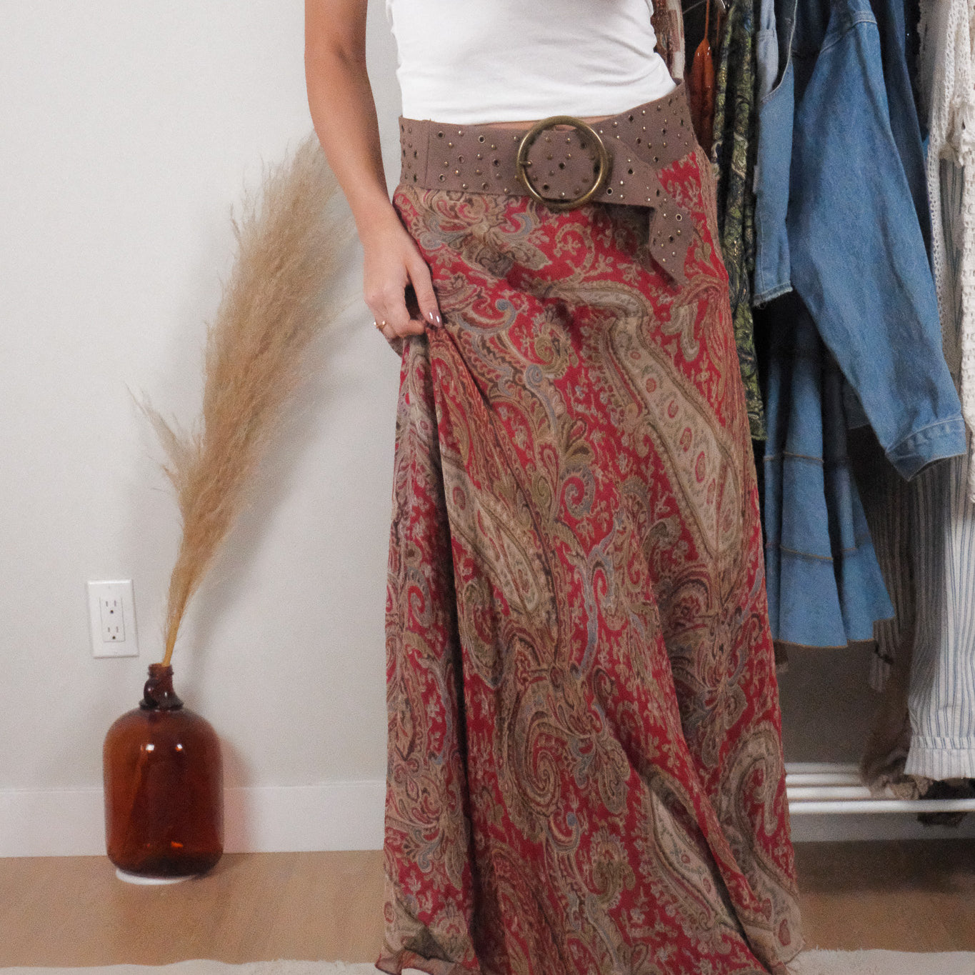 Vintage x Reversible Patterned Maxi Skirt (M)