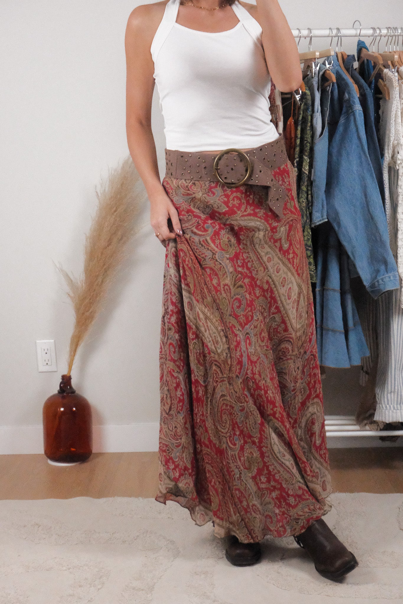 Vintage x Reversible Patterned Maxi Skirt (M)
