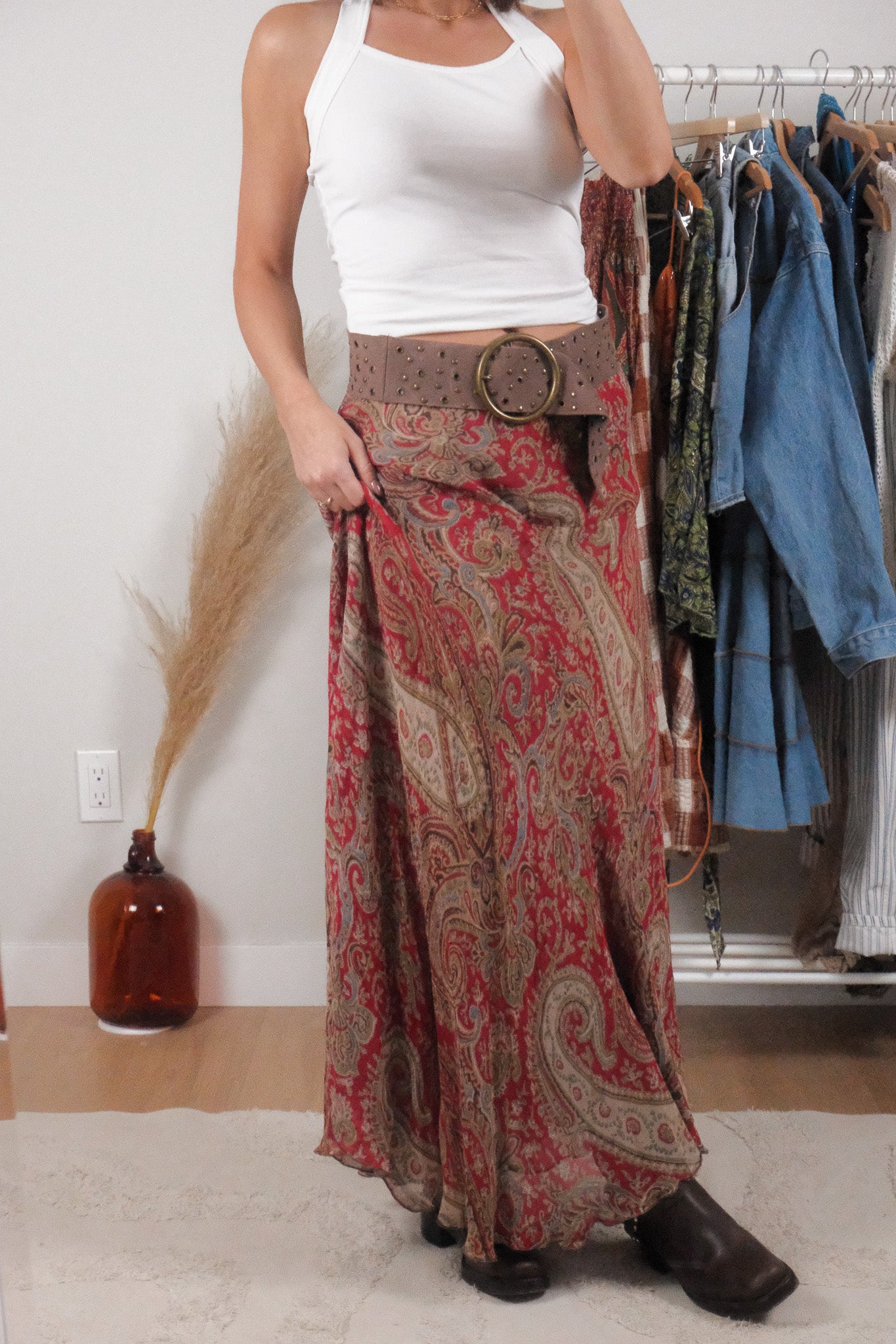Vintage x Reversible Patterned Maxi Skirt (M)