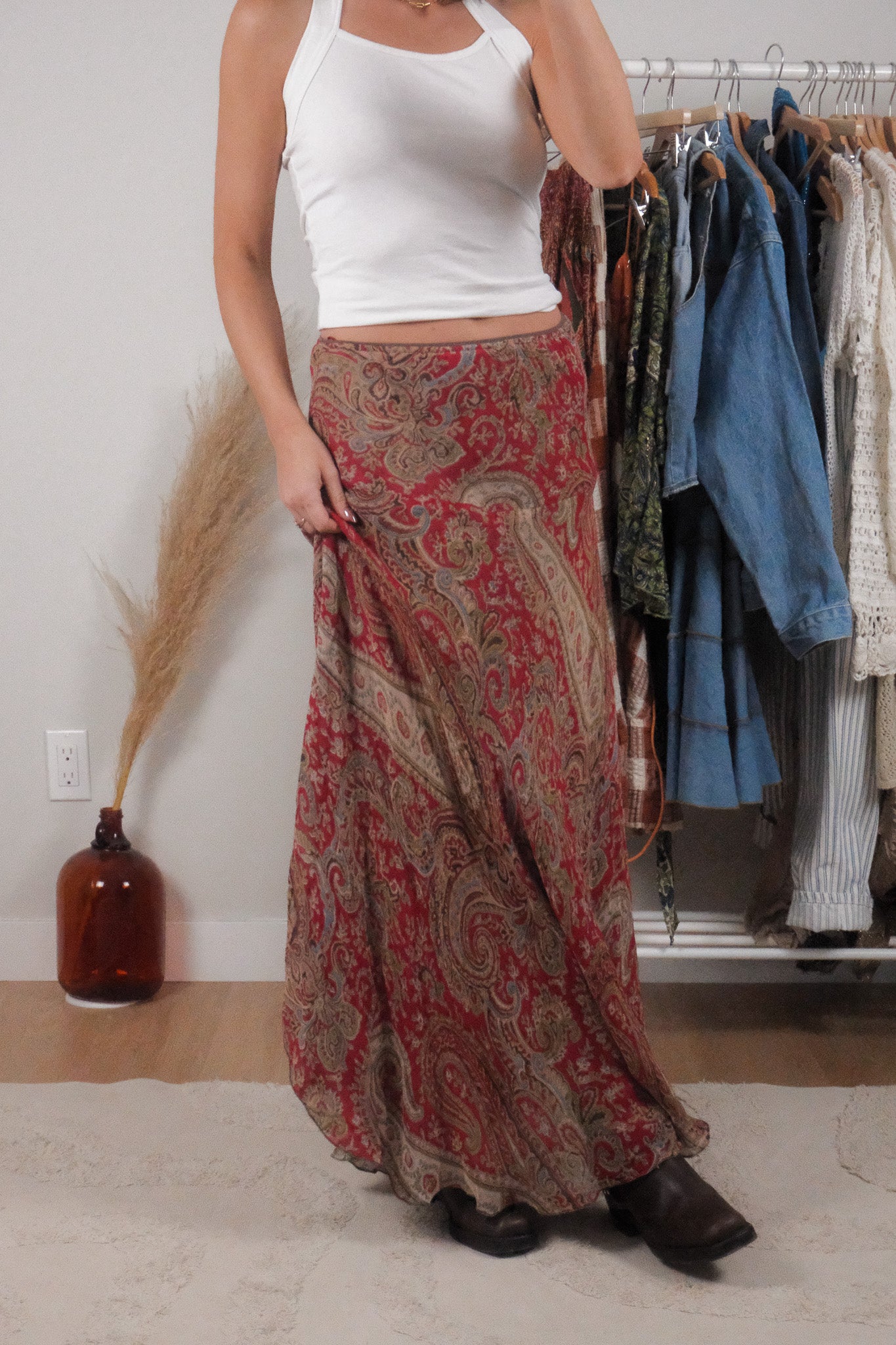 Vintage x Reversible Patterned Maxi Skirt (M)