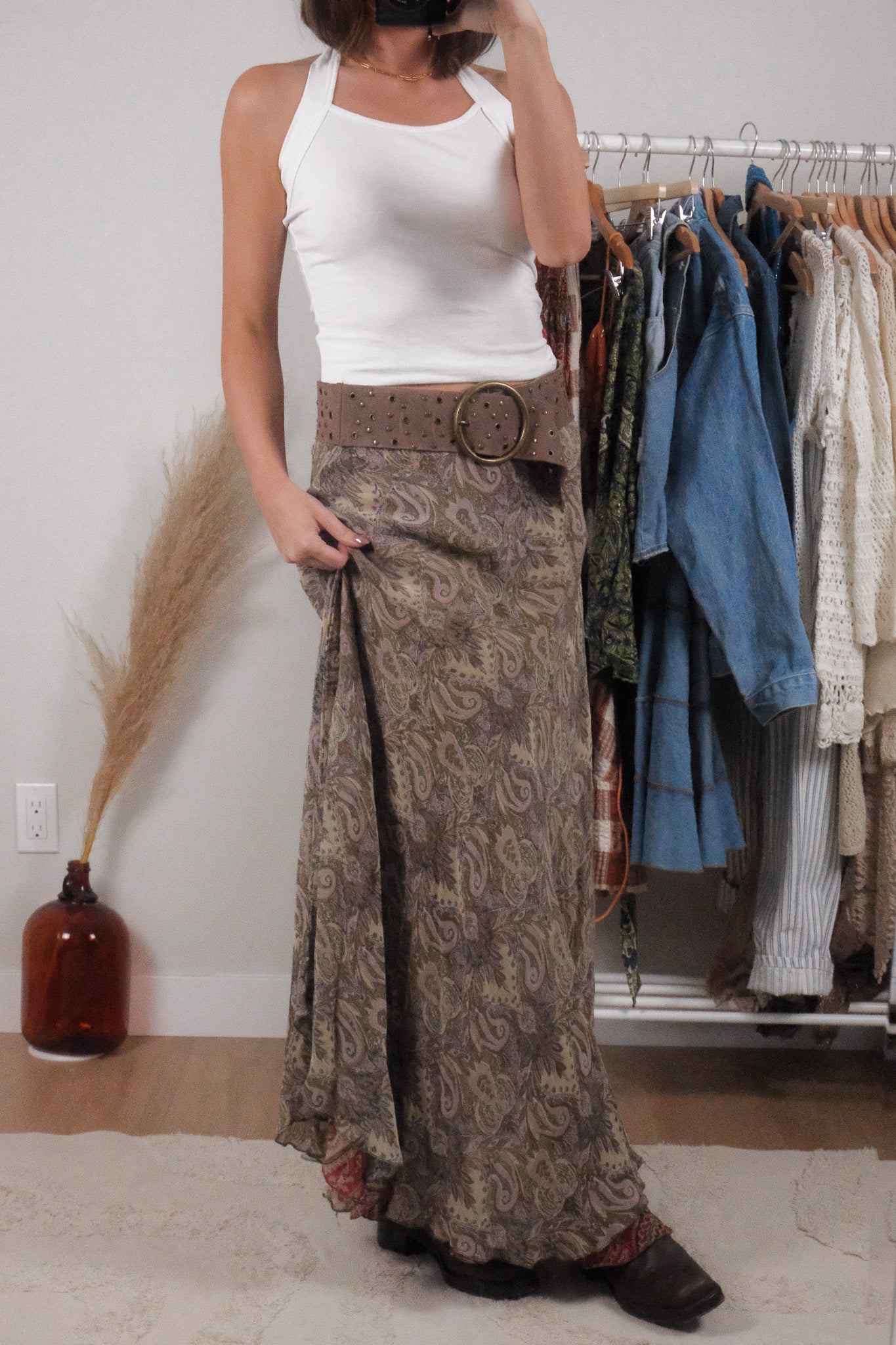 Vintage x Reversible Patterned Maxi Skirt (M)