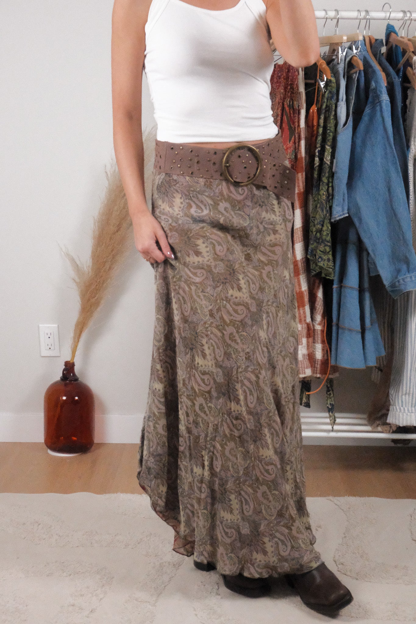 Vintage x Reversible Patterned Maxi Skirt (M)