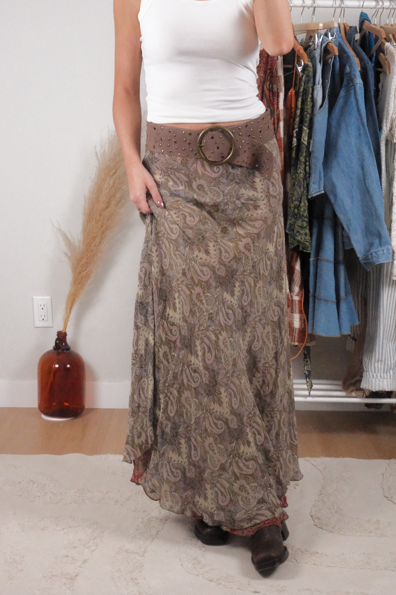 Vintage x Reversible Patterned Maxi Skirt (M)