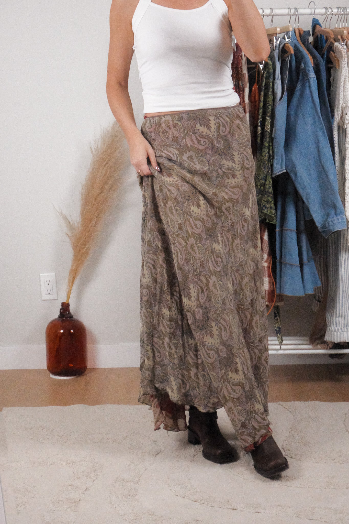 Vintage x Reversible Patterned Maxi Skirt (M)