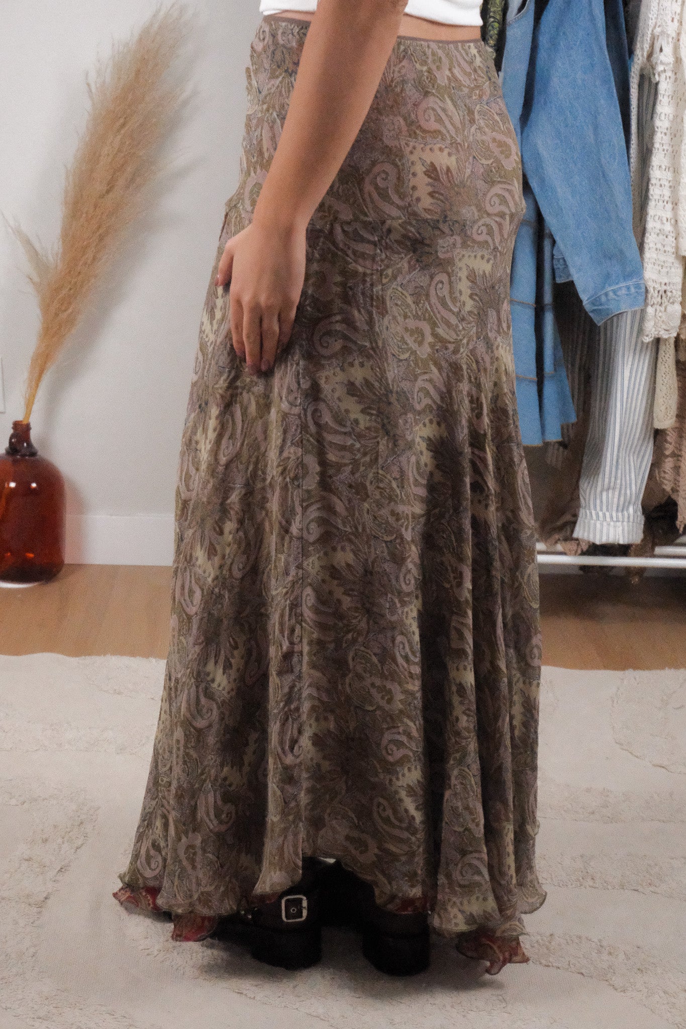 Vintage x Reversible Patterned Maxi Skirt (M)