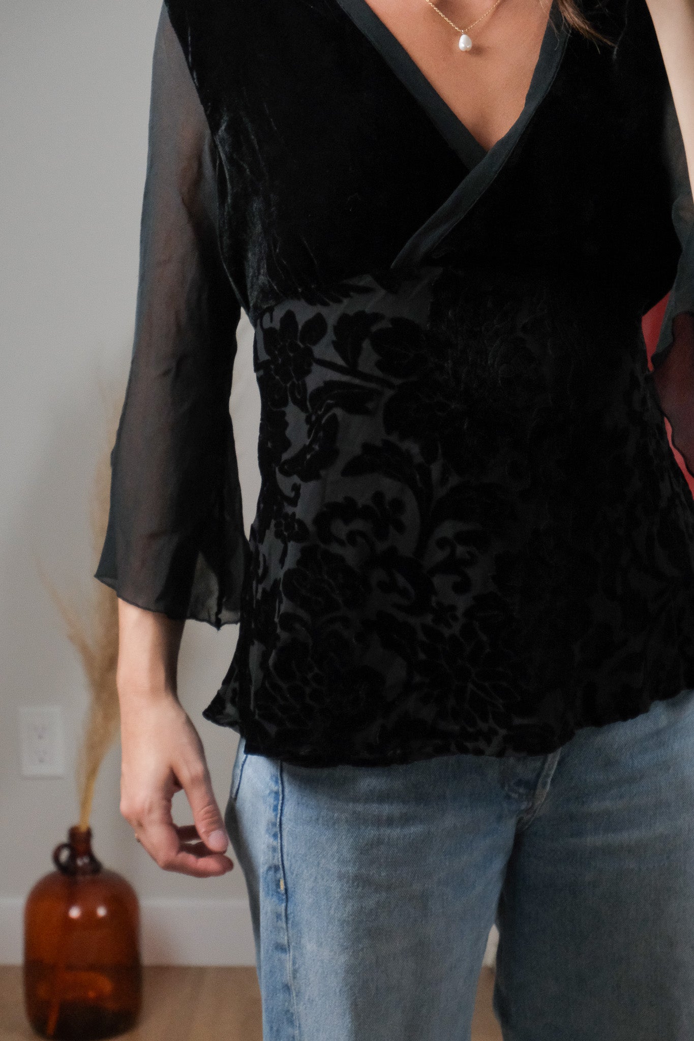 Vintage x Silk Blend Velvet Blouse (L)