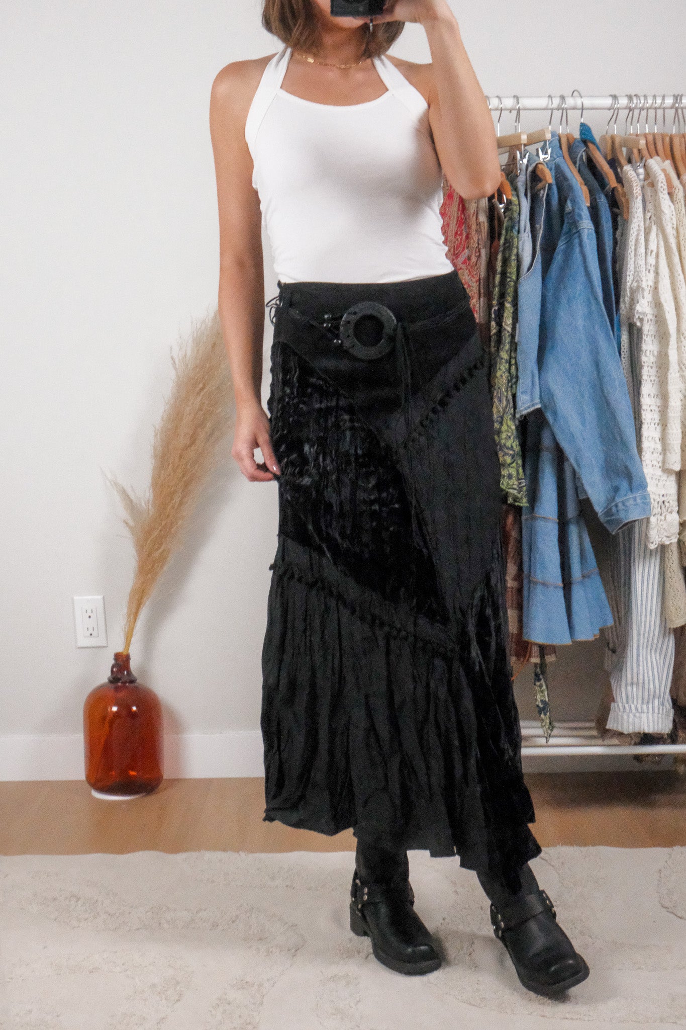Vintage x Velvet/Corduroy Belted Midi Skirt (4)