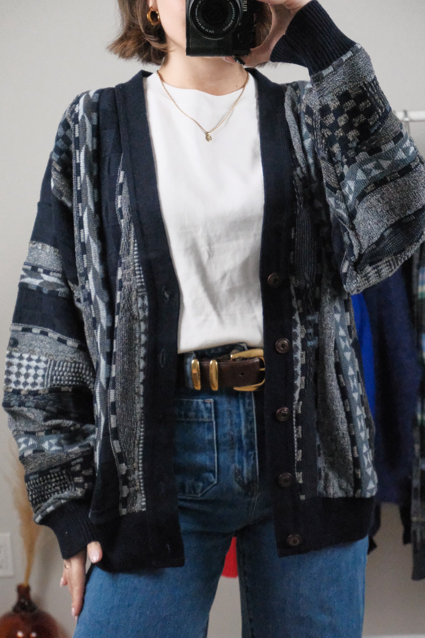 Made in Canada x Vintage x Wool Blend 3D Textured Cardigan (L/XL)