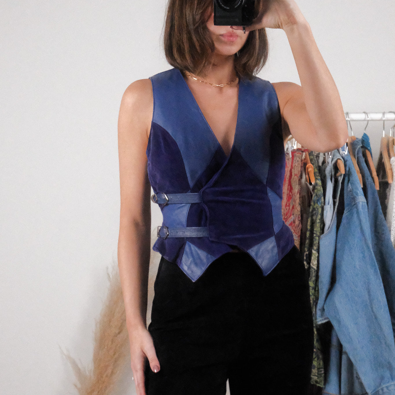 Made in Canada x Vintage x Suede/Leather Patchwork Vest (XS)