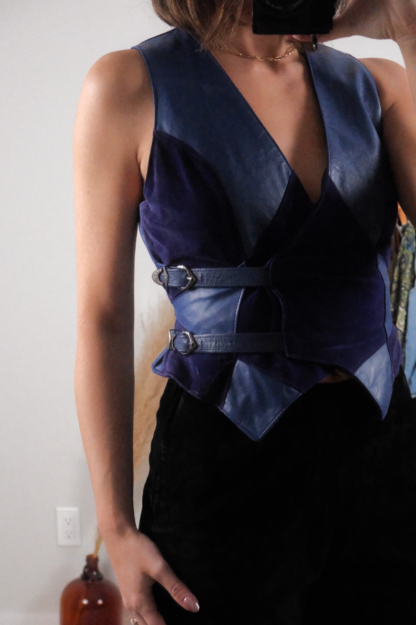 Made in Canada x Vintage x Suede/Leather Patchwork Vest (XS)