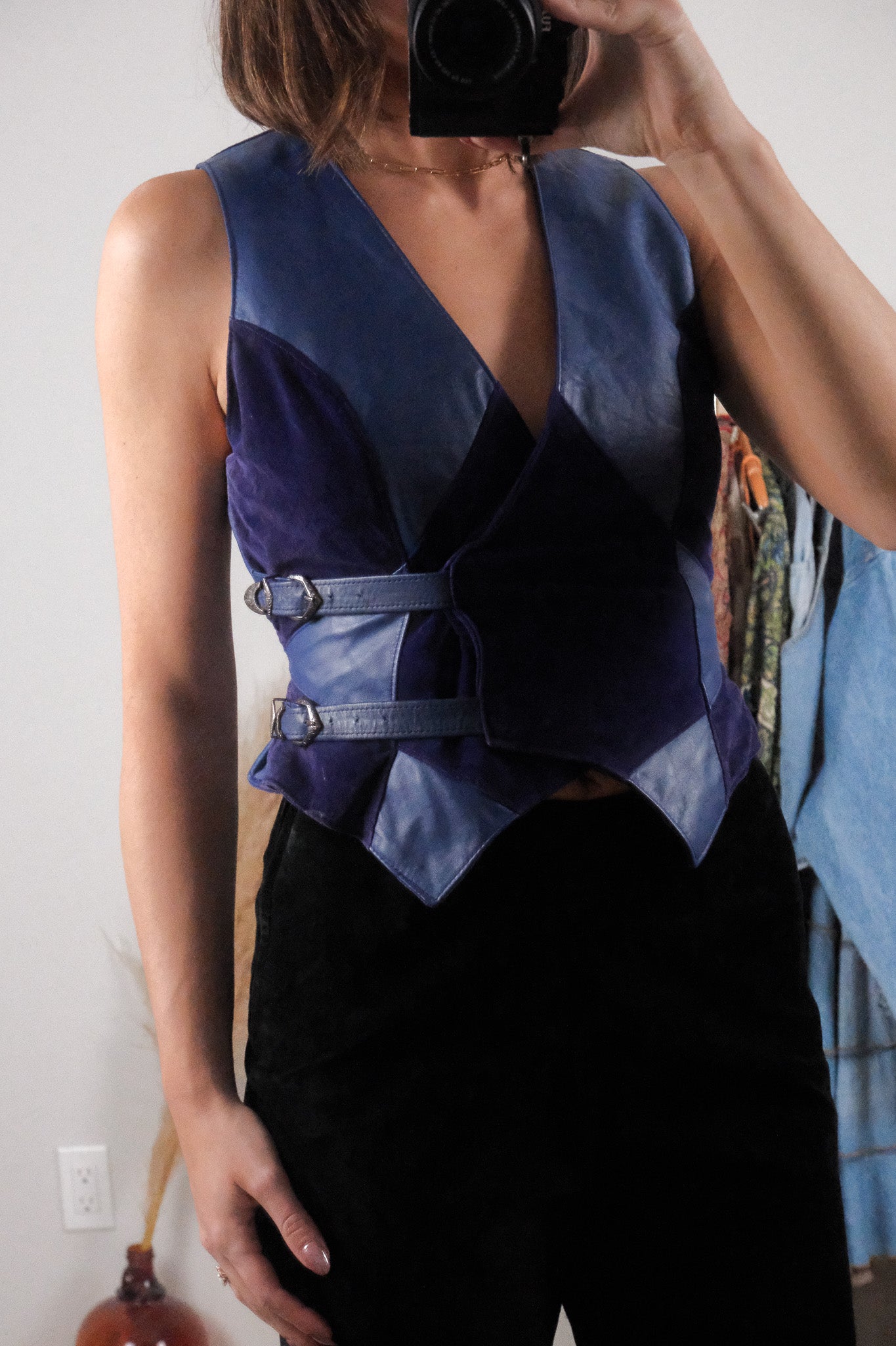 Made in Canada x Vintage x Suede/Leather Patchwork Vest (XS)