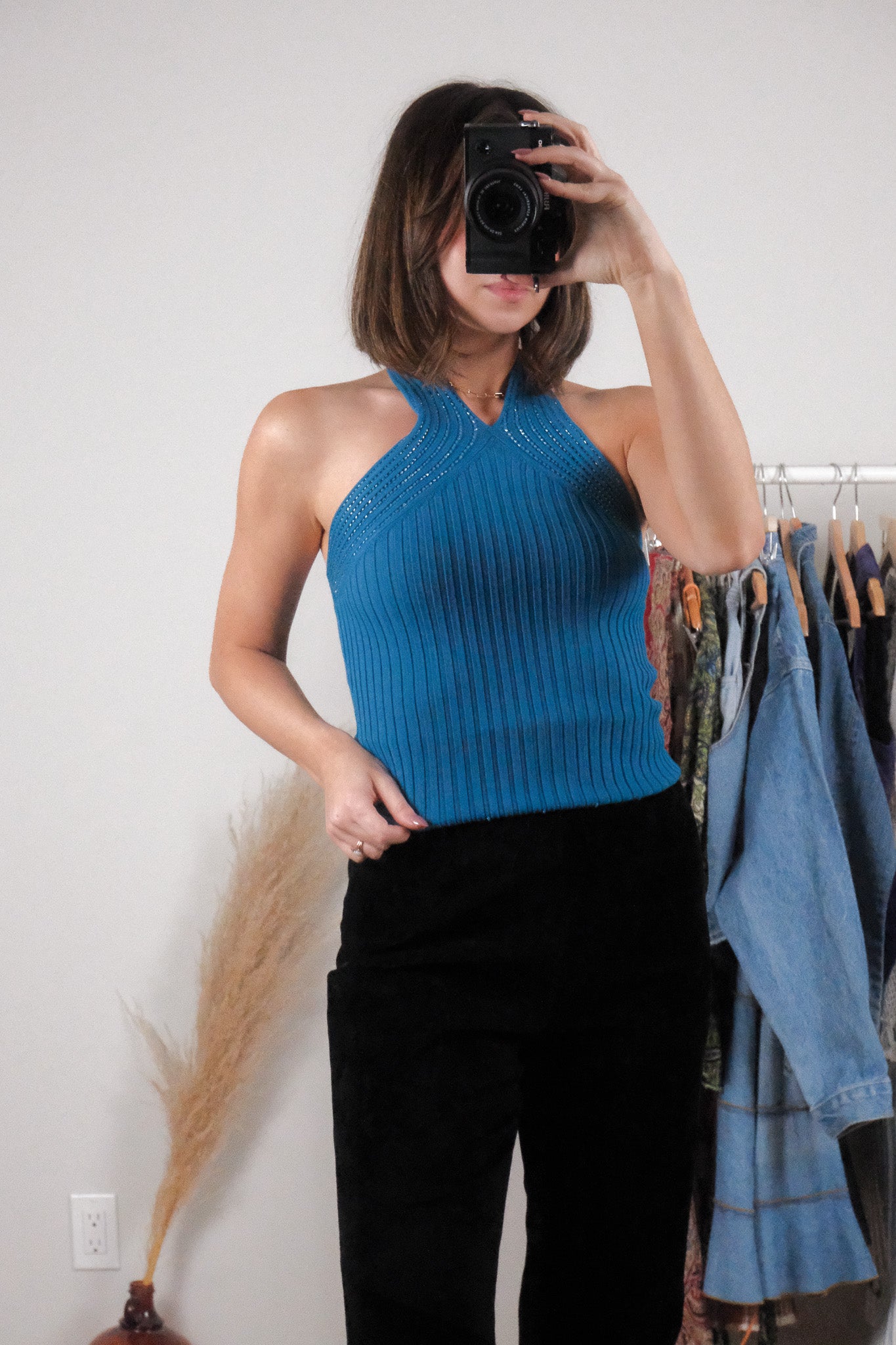 Vintage x Ribbed Beaded Halter Top (XS/S)