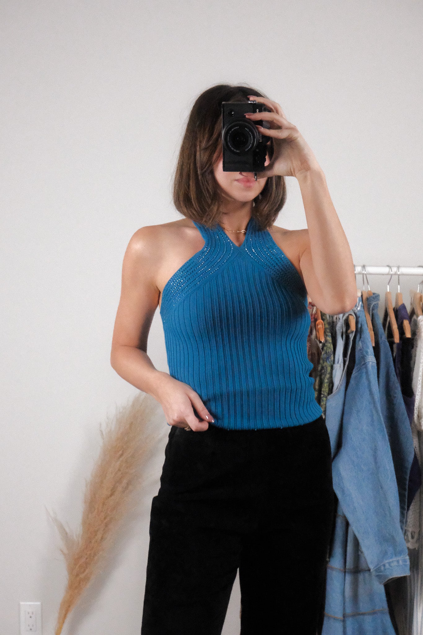 Vintage x Ribbed Beaded Halter Top (XS/S)
