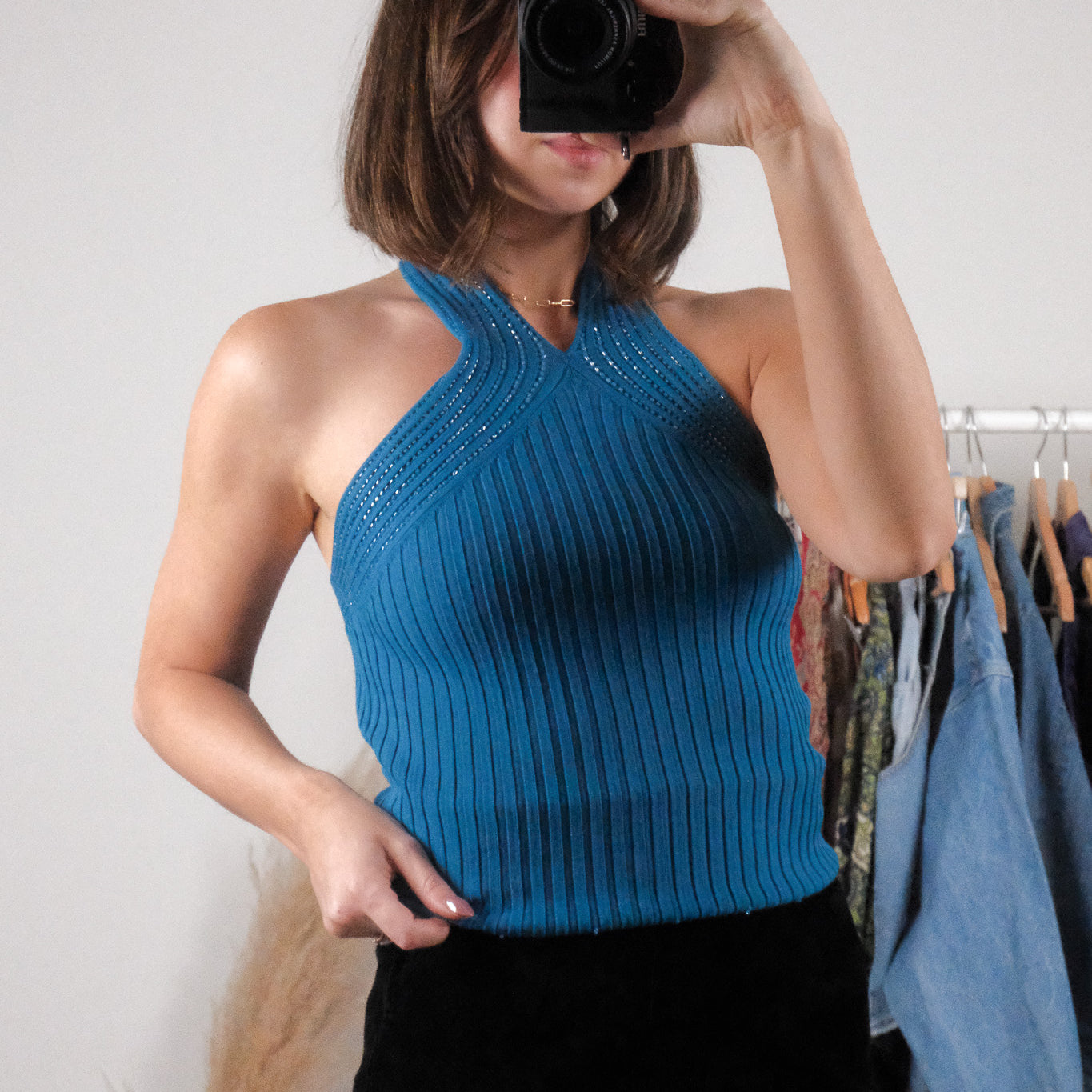 Vintage x Ribbed Beaded Halter Top (XS/S)
