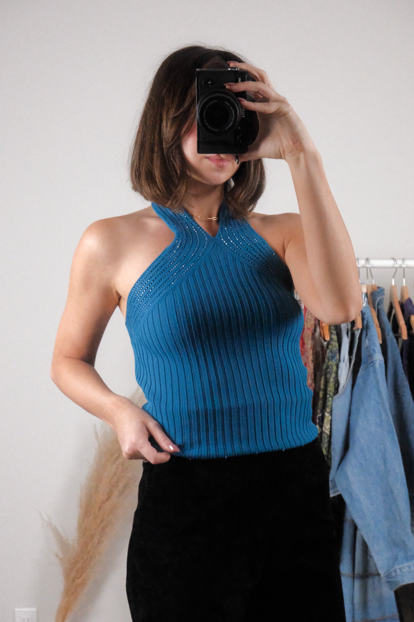 Vintage x Ribbed Beaded Halter Top (XS/S)