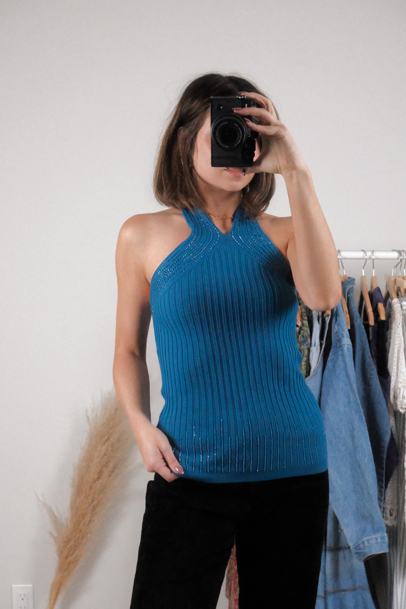 Vintage x Ribbed Beaded Halter Top (XS/S)
