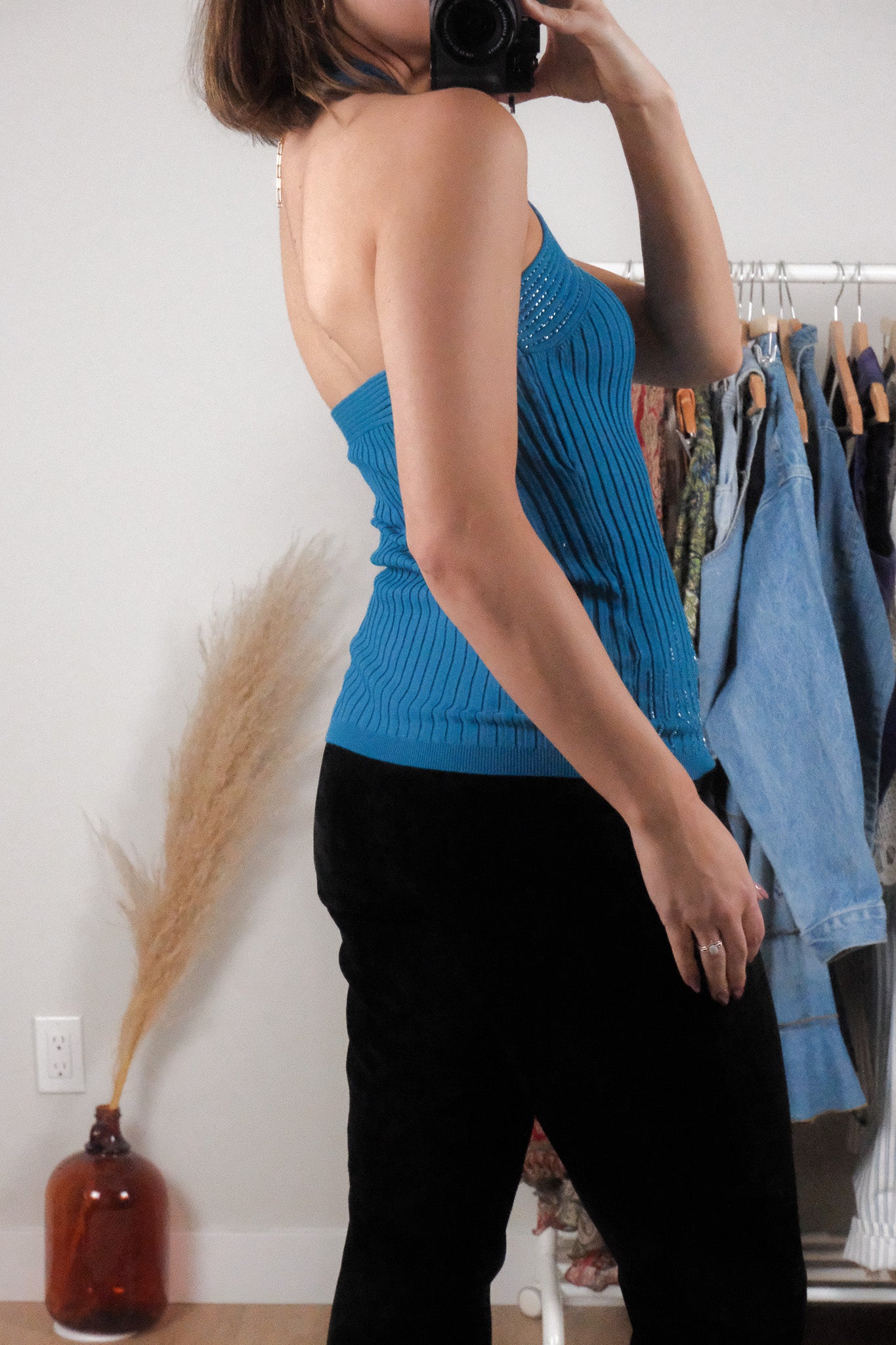 Vintage x Ribbed Beaded Halter Top (XS/S)
