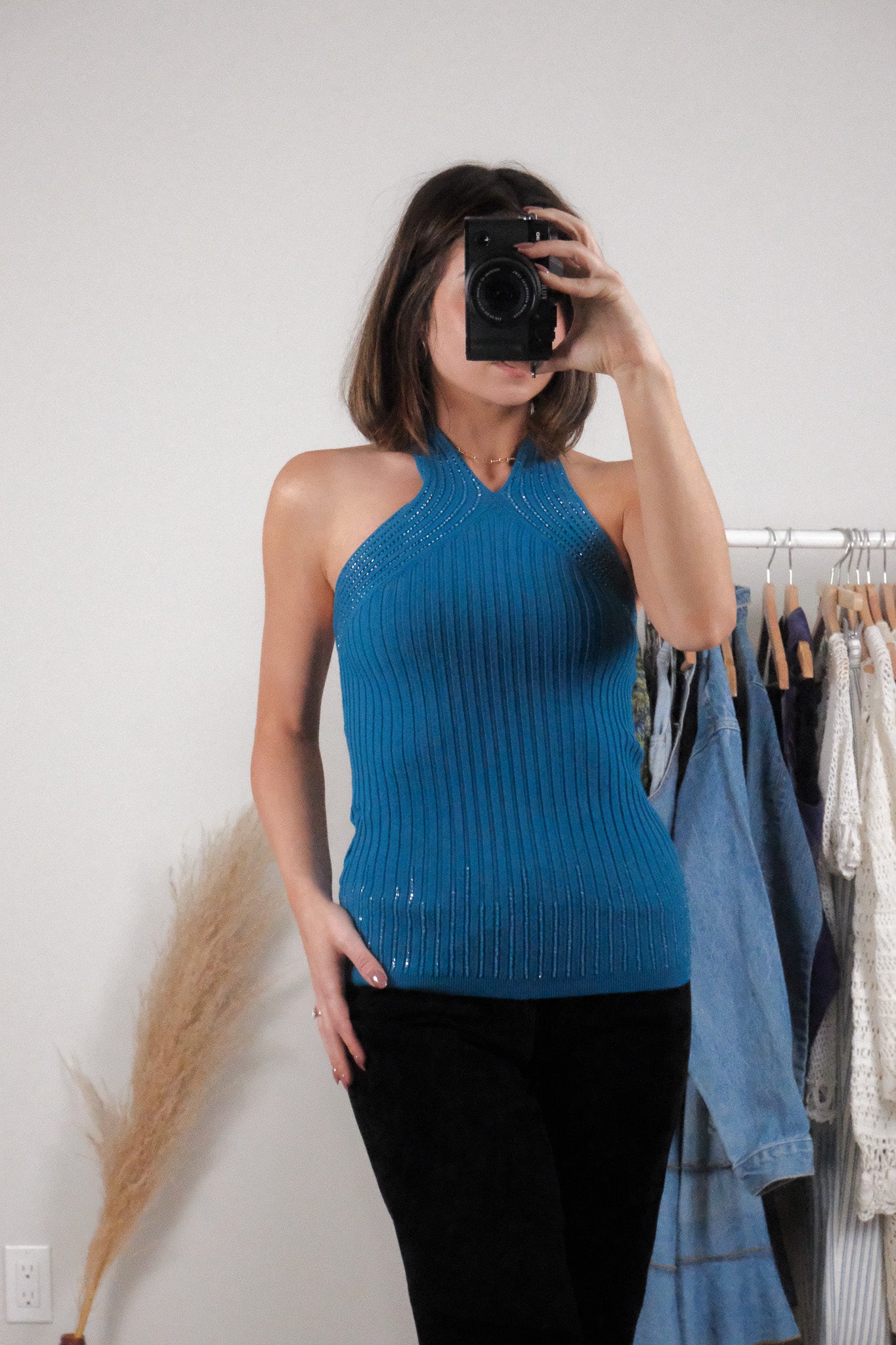 Vintage x Ribbed Beaded Halter Top (XS/S)