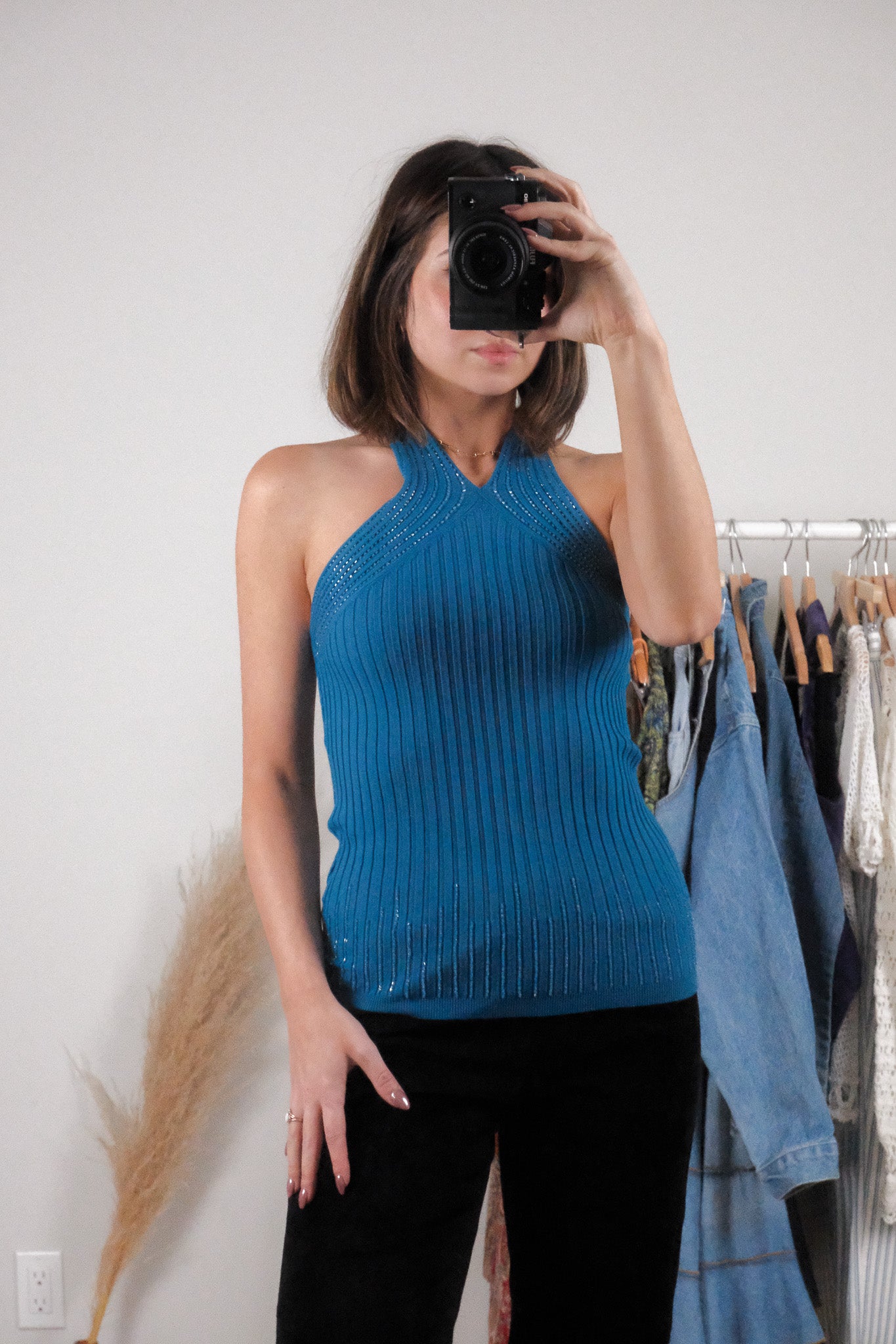 Vintage x Ribbed Beaded Halter Top (XS/S)