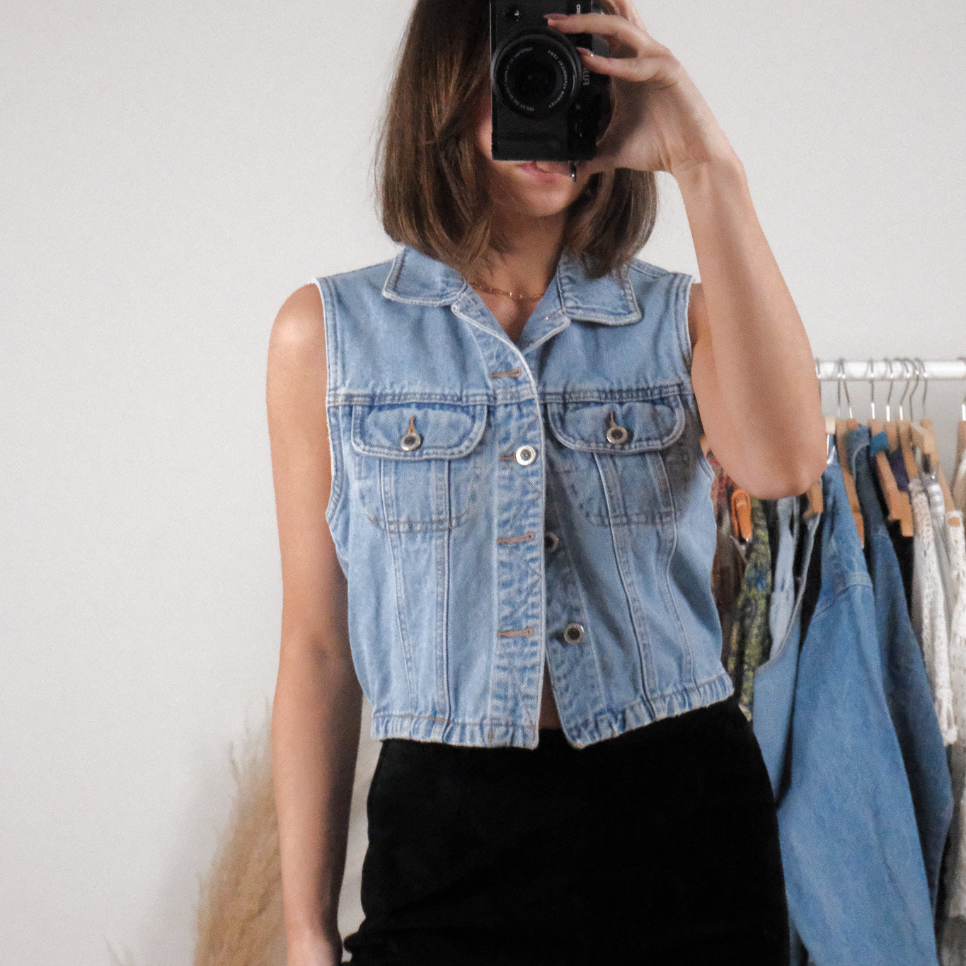 Vintage x Cotton Denim Cropped Vest (S)